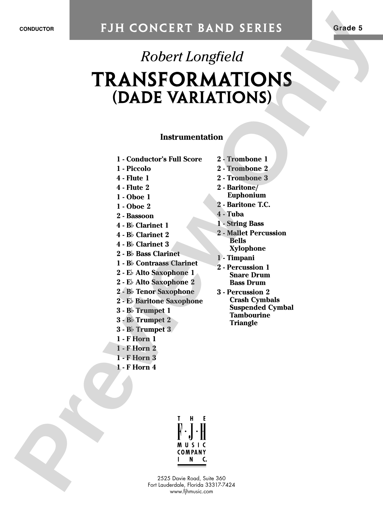 Transformations (DADE Variations): Concert Band Conductor Score & Parts