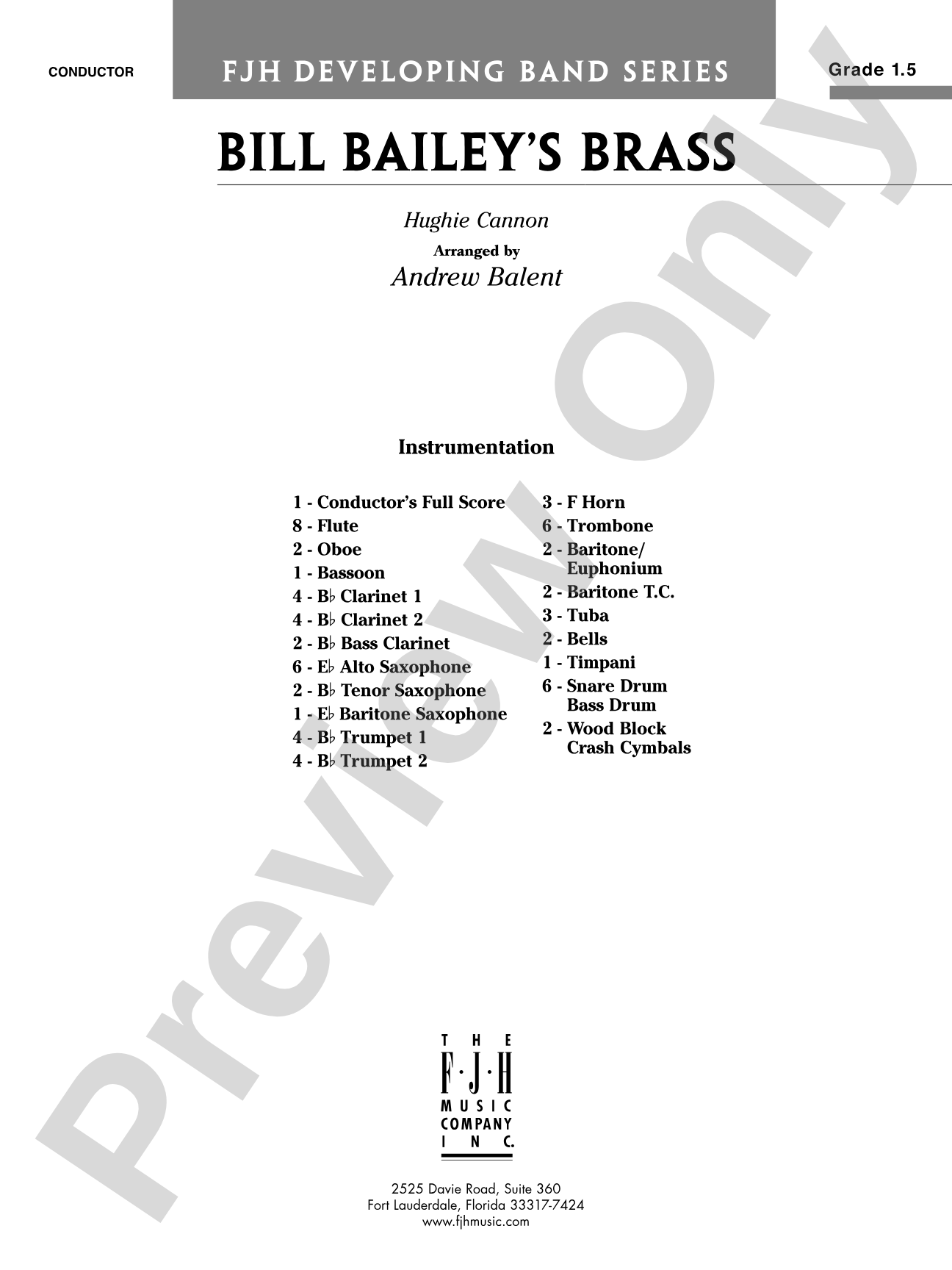 Bill Bailey's Brass: Concert Band Conductor Score & Parts
