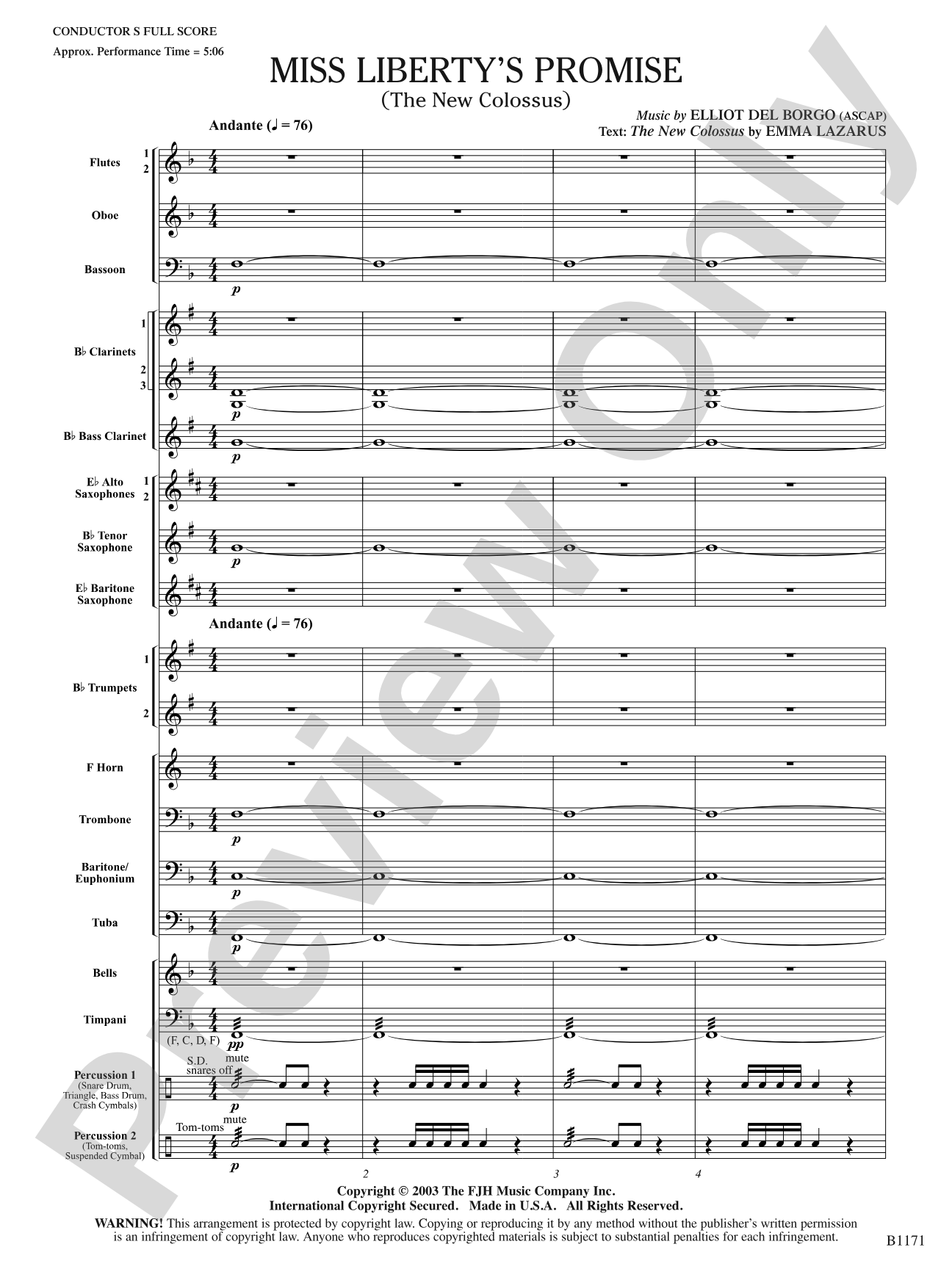 Miss Liberty's Promise (The New Colossus): Score