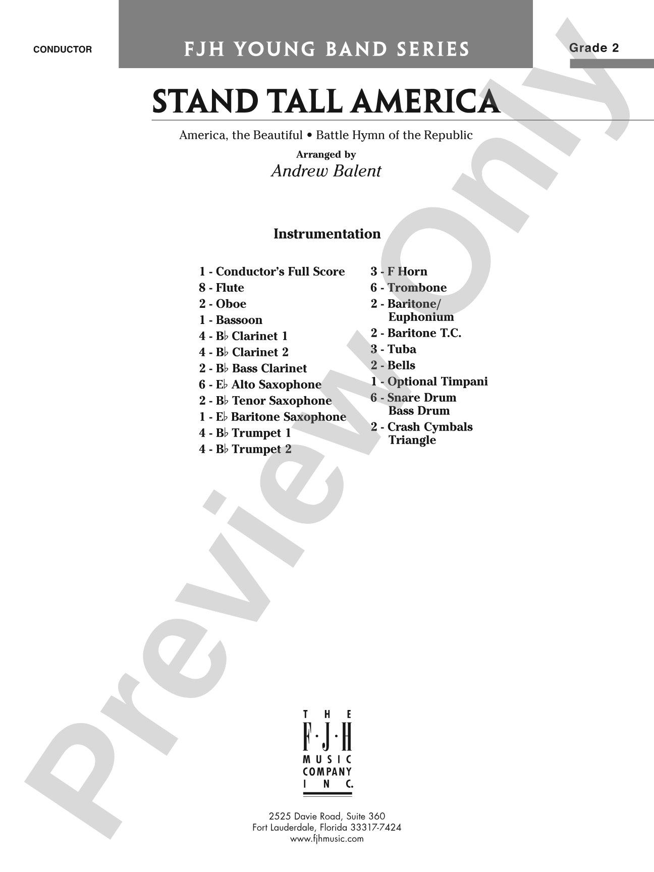 Stand Tall America: Concert Band Conductor Score & Parts