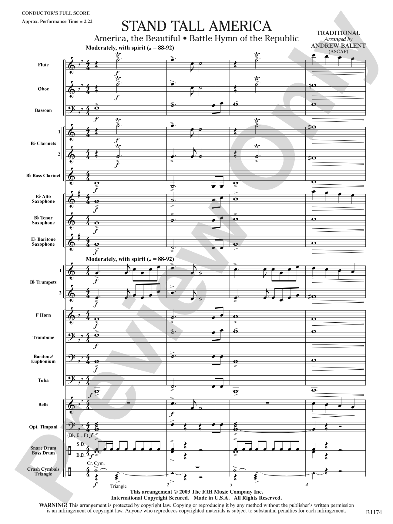 Stand Tall America: Concert Band Conductor Score & Parts