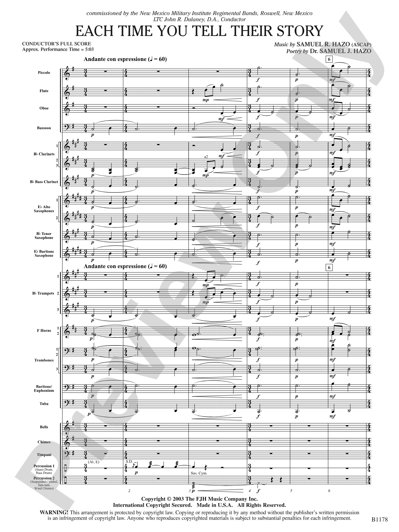 Each Time You Tell Their Story: Concert Band Conductor Score & Parts