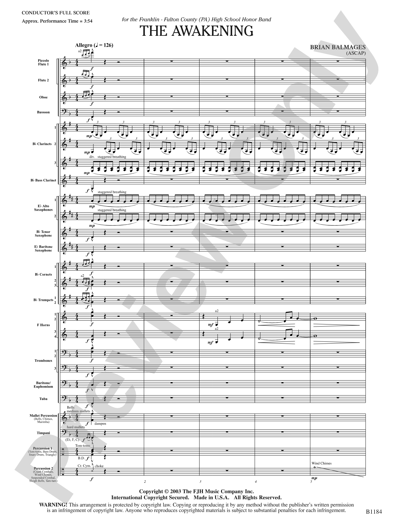 The Awakening: Concert Band Conductor Score & Parts
