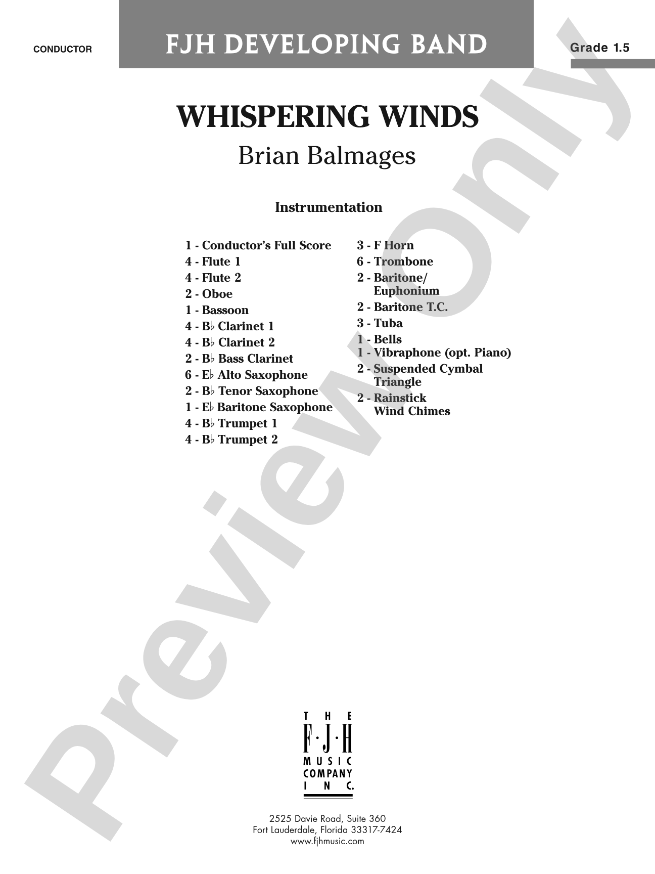 Whispering Winds: Concert Band Conductor Score & Parts