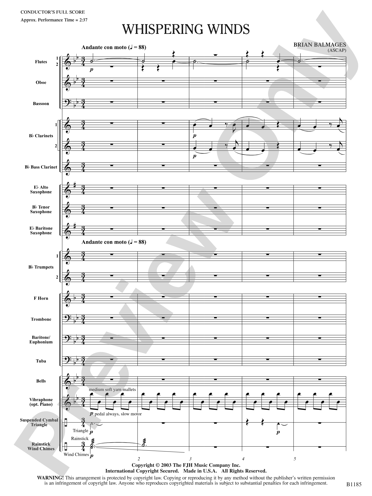 Whispering Winds: Concert Band Conductor Score & Parts