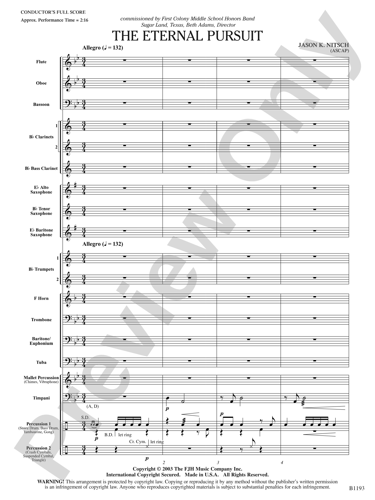 The Eternal Pursuit: Concert Band Conductor Score & Parts