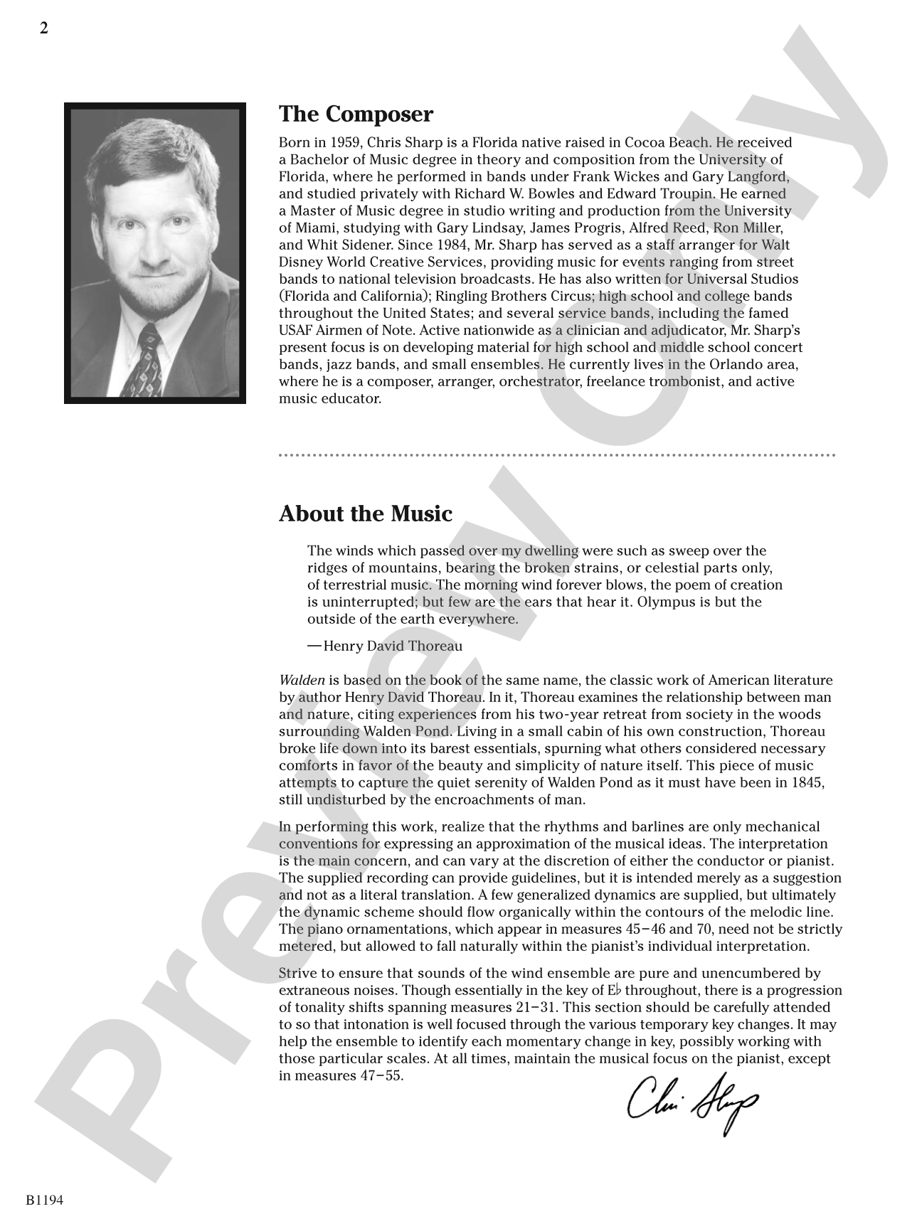 Walden: Concert Band Conductor Score & Parts