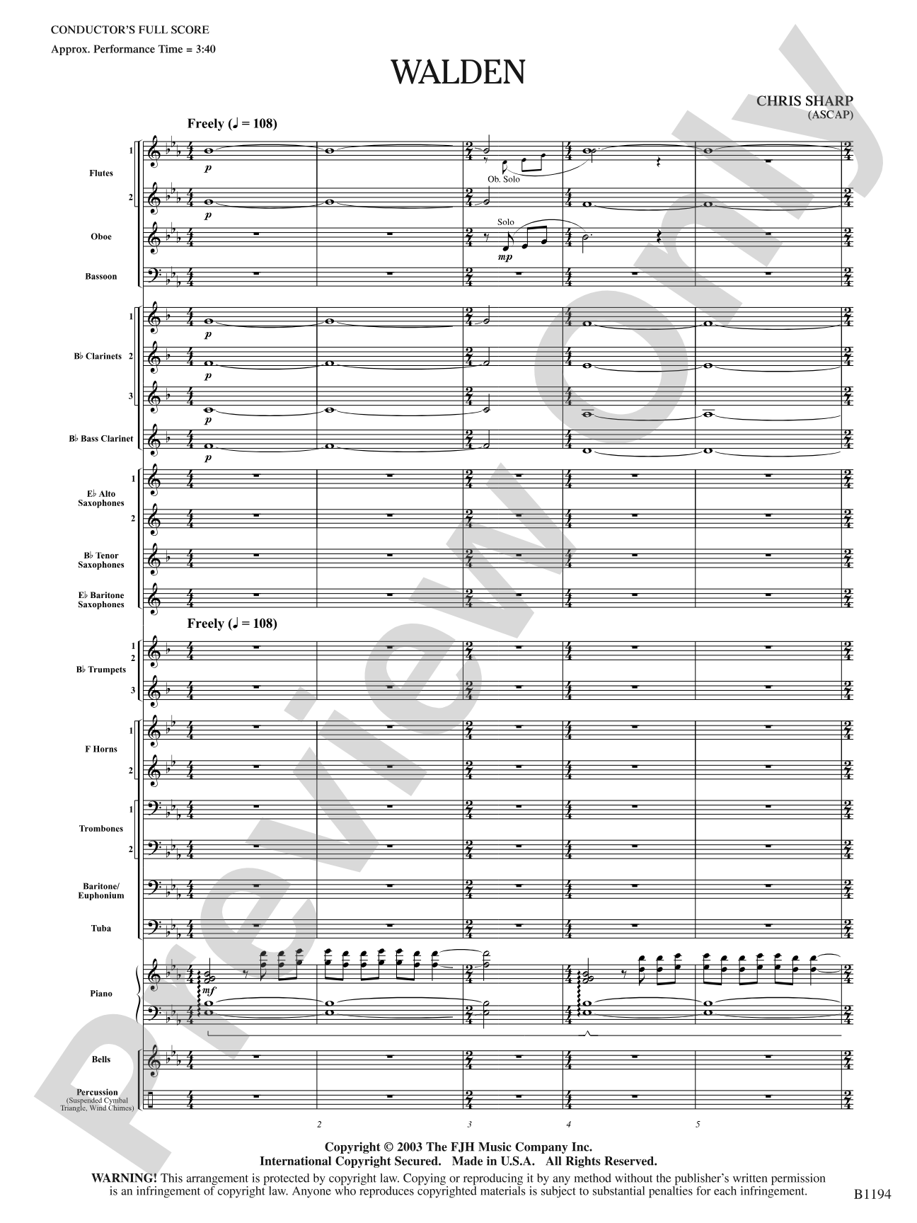 Walden: Concert Band Conductor Score & Parts