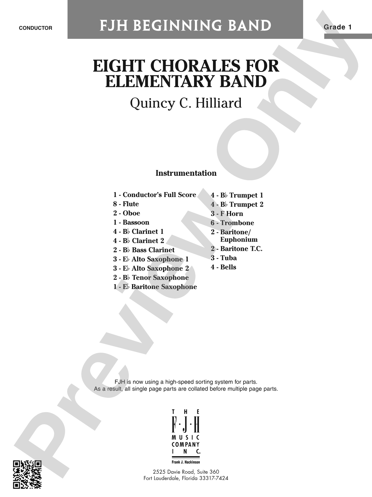 Eight Chorales for Elementary Band: Concert Band Conductor Score & Parts
