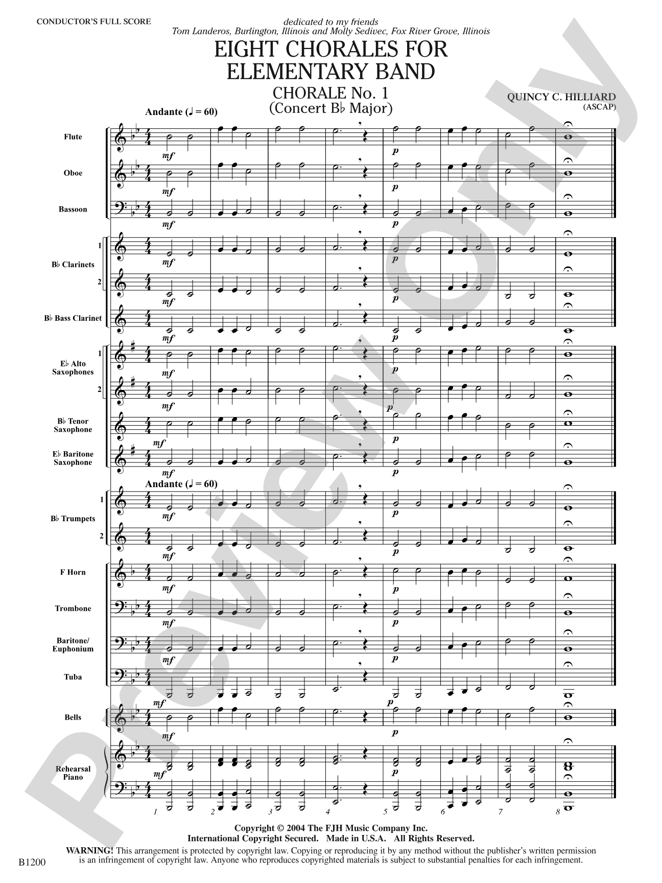 Eight Chorales for Elementary Band: Concert Band Conductor Score & Parts