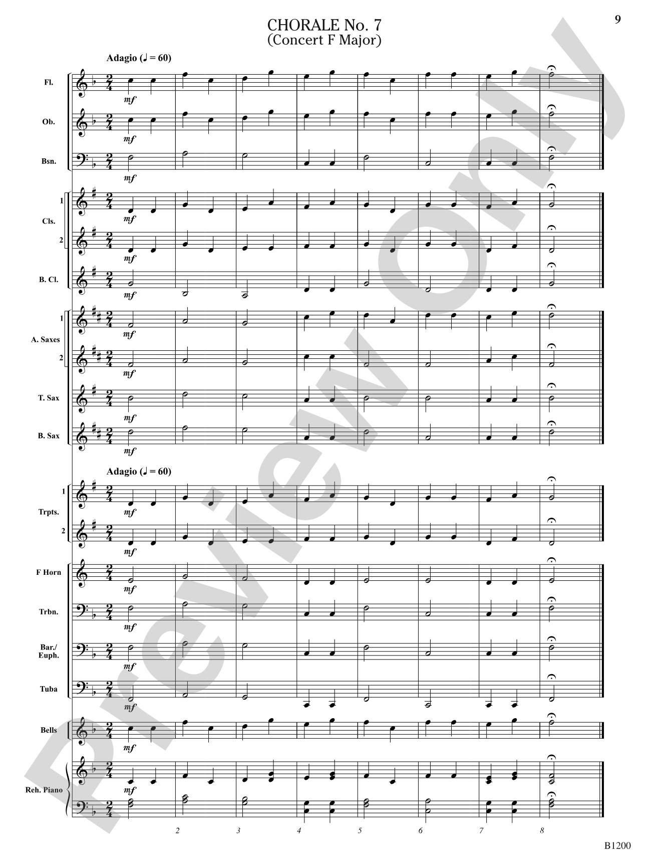 Eight Chorales for Elementary Band: Concert Band Conductor Score & Parts