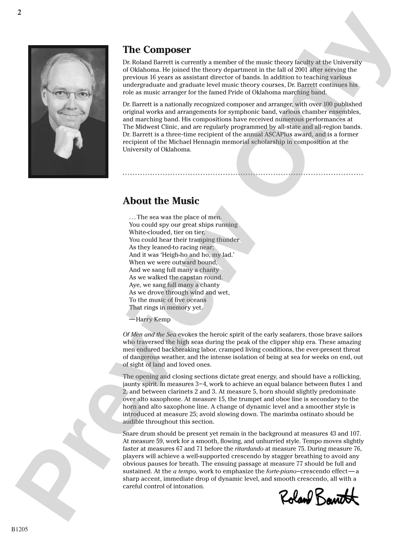 Of Men and the Sea: Concert Band Conductor Score & Parts