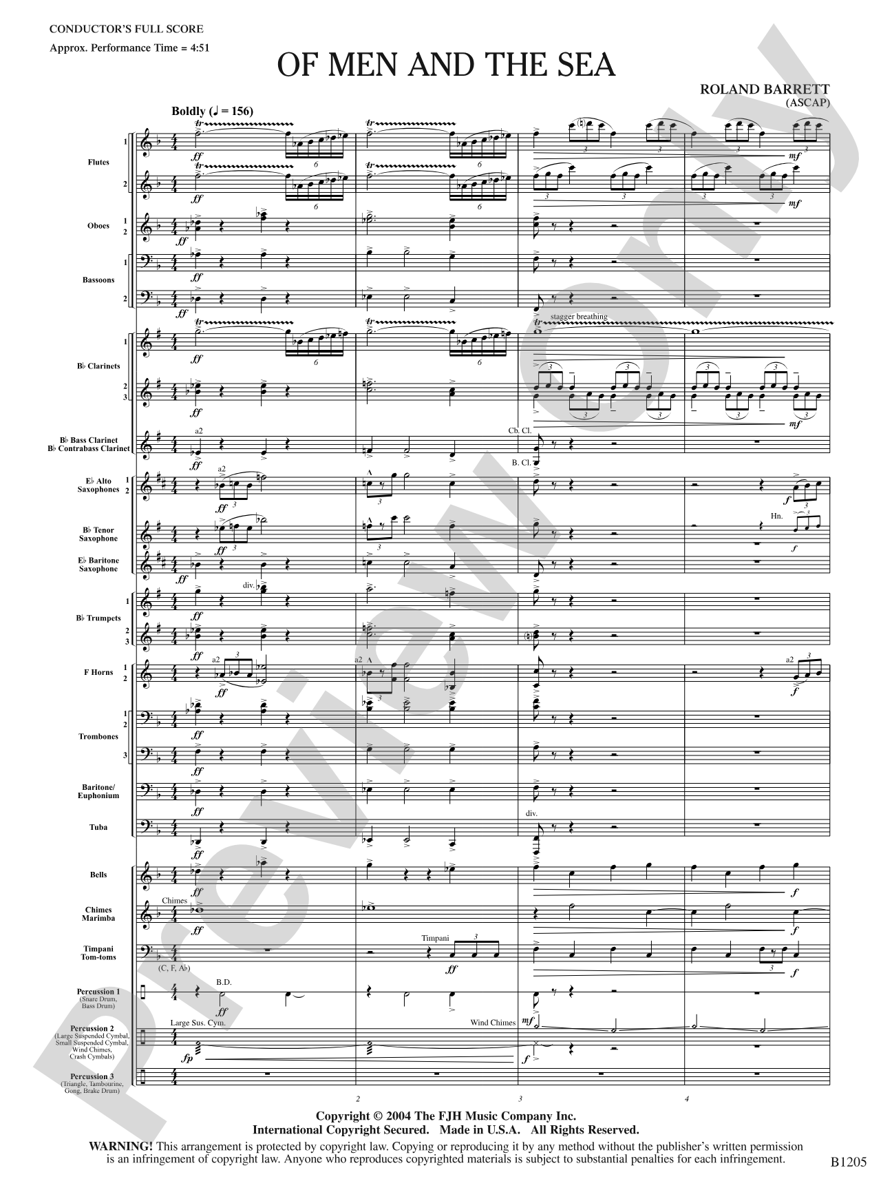 Of Men and the Sea: Concert Band Conductor Score & Parts
