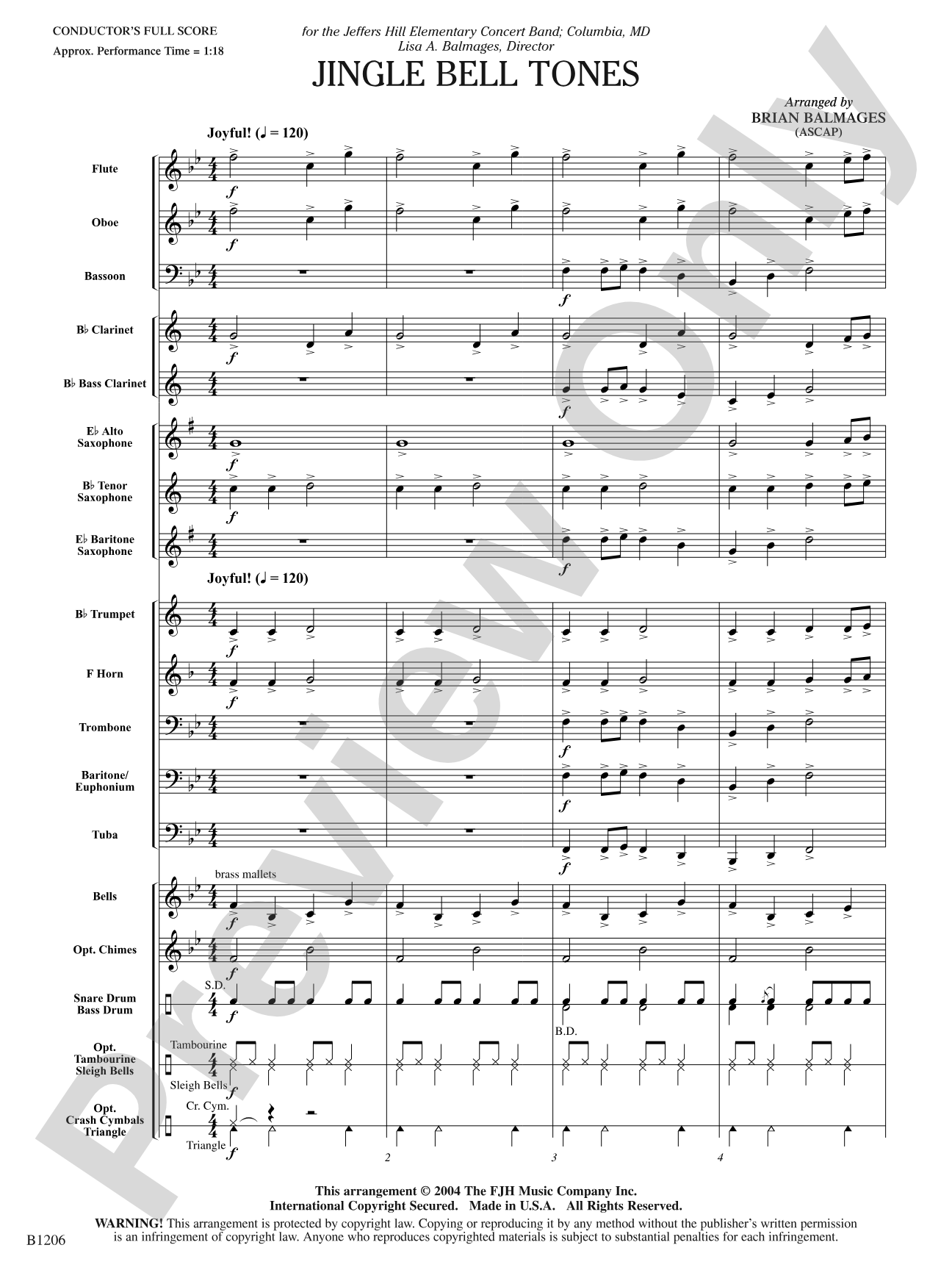 Jingle Bell Tones: Concert Band Conductor Score & Parts