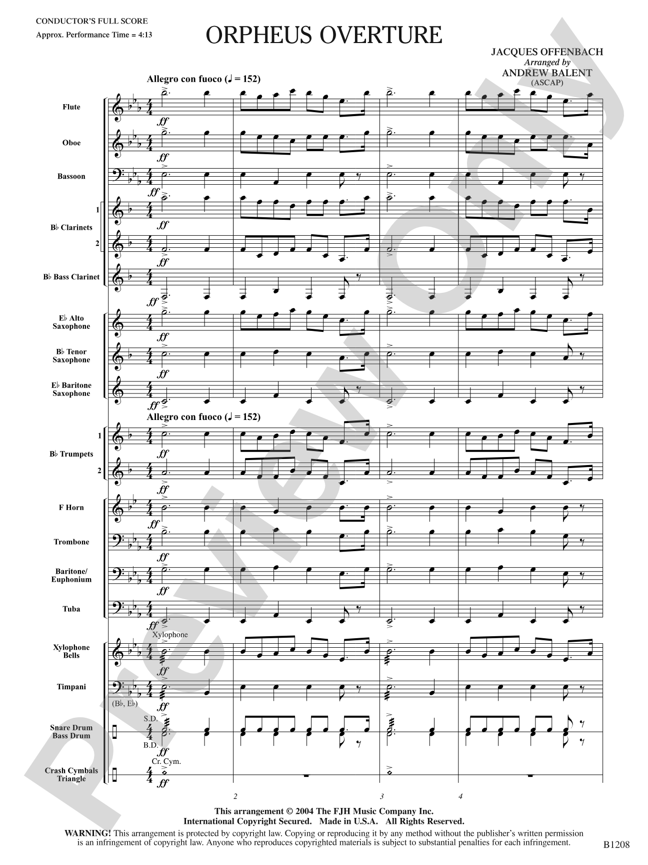 Orpheus Overture: Concert Band Conductor Score & Parts