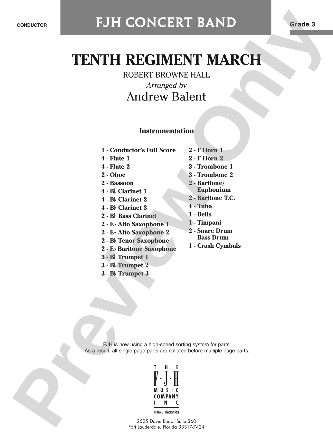 Tenth Regiment March: Concert Band Conductor Score & Parts
