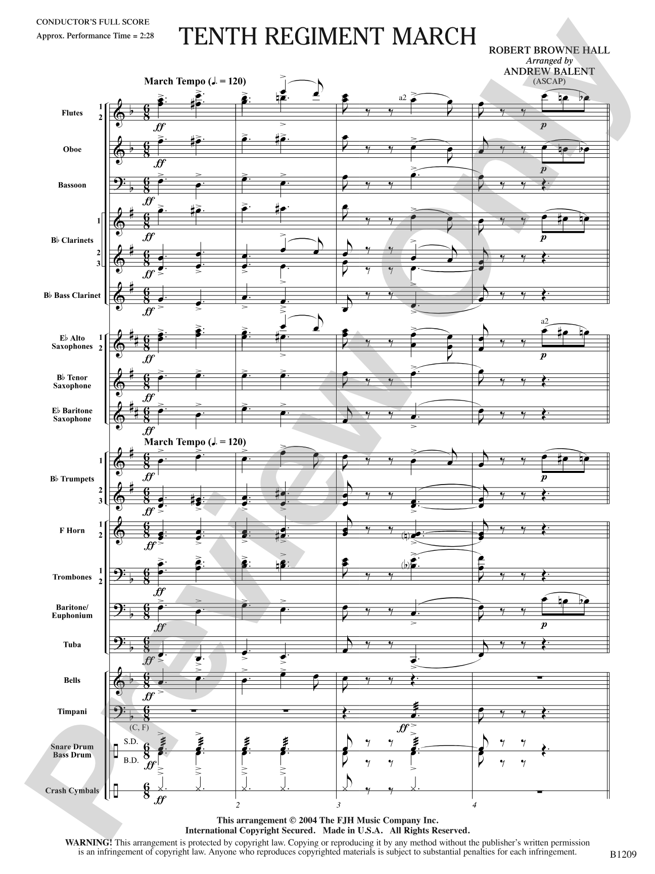 Tenth Regiment March: Concert Band Conductor Score & Parts
