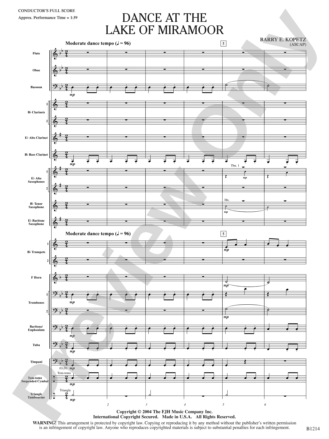 Dance at the Lake of Miramoor: Concert Band Conductor Score & Parts