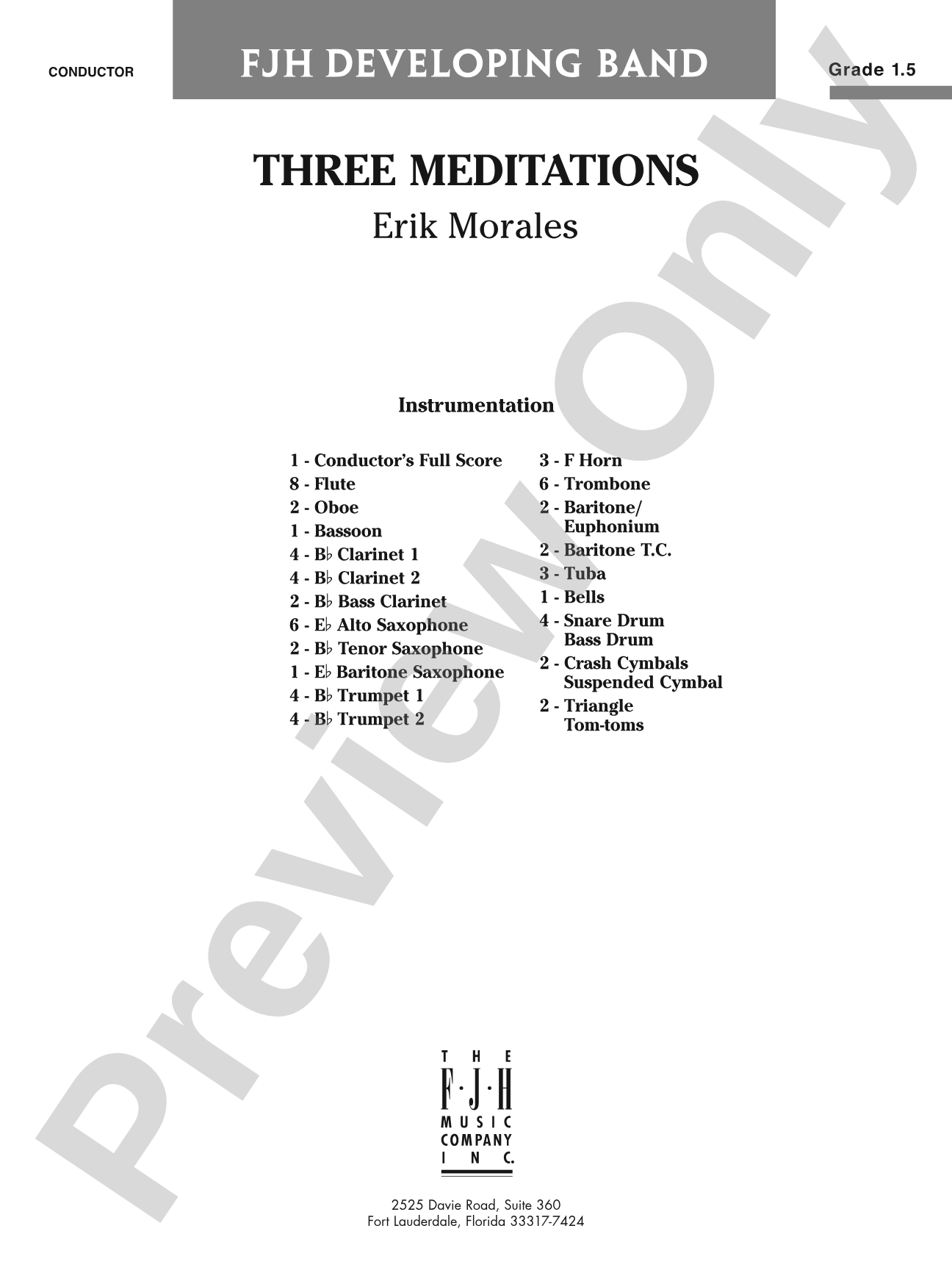 Three Meditations: Concert Band Conductor Score & Parts