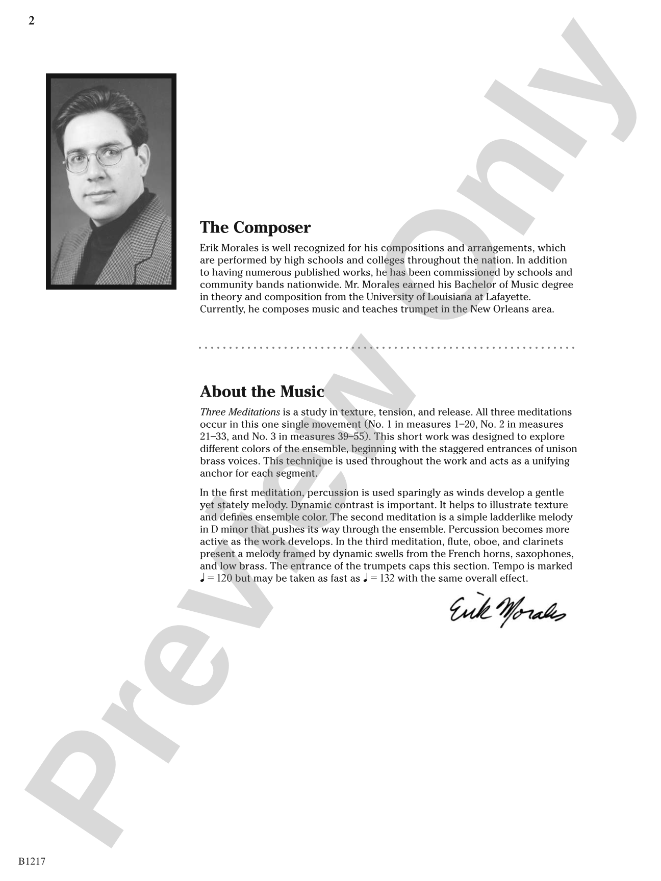 Three Meditations: Concert Band Conductor Score & Parts