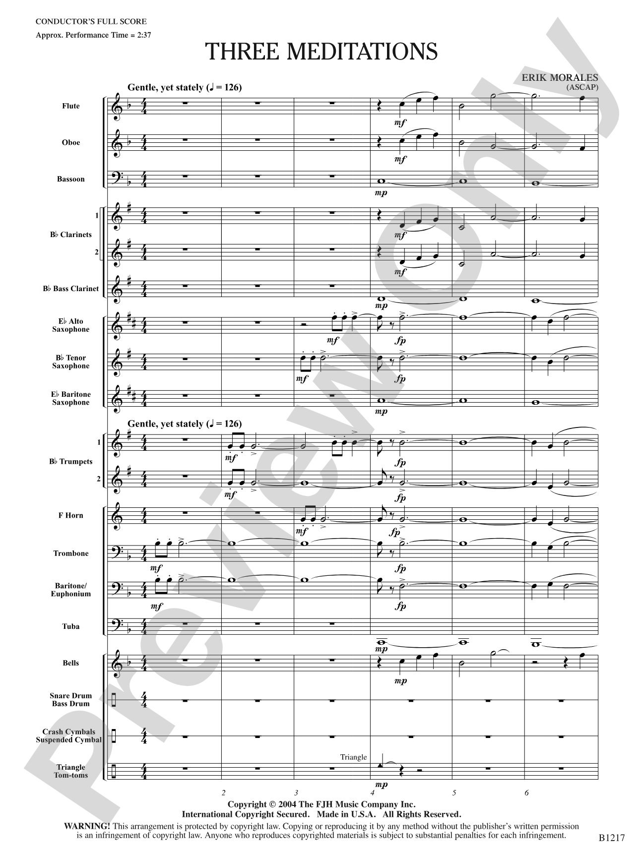 Three Meditations: Concert Band Conductor Score & Parts
