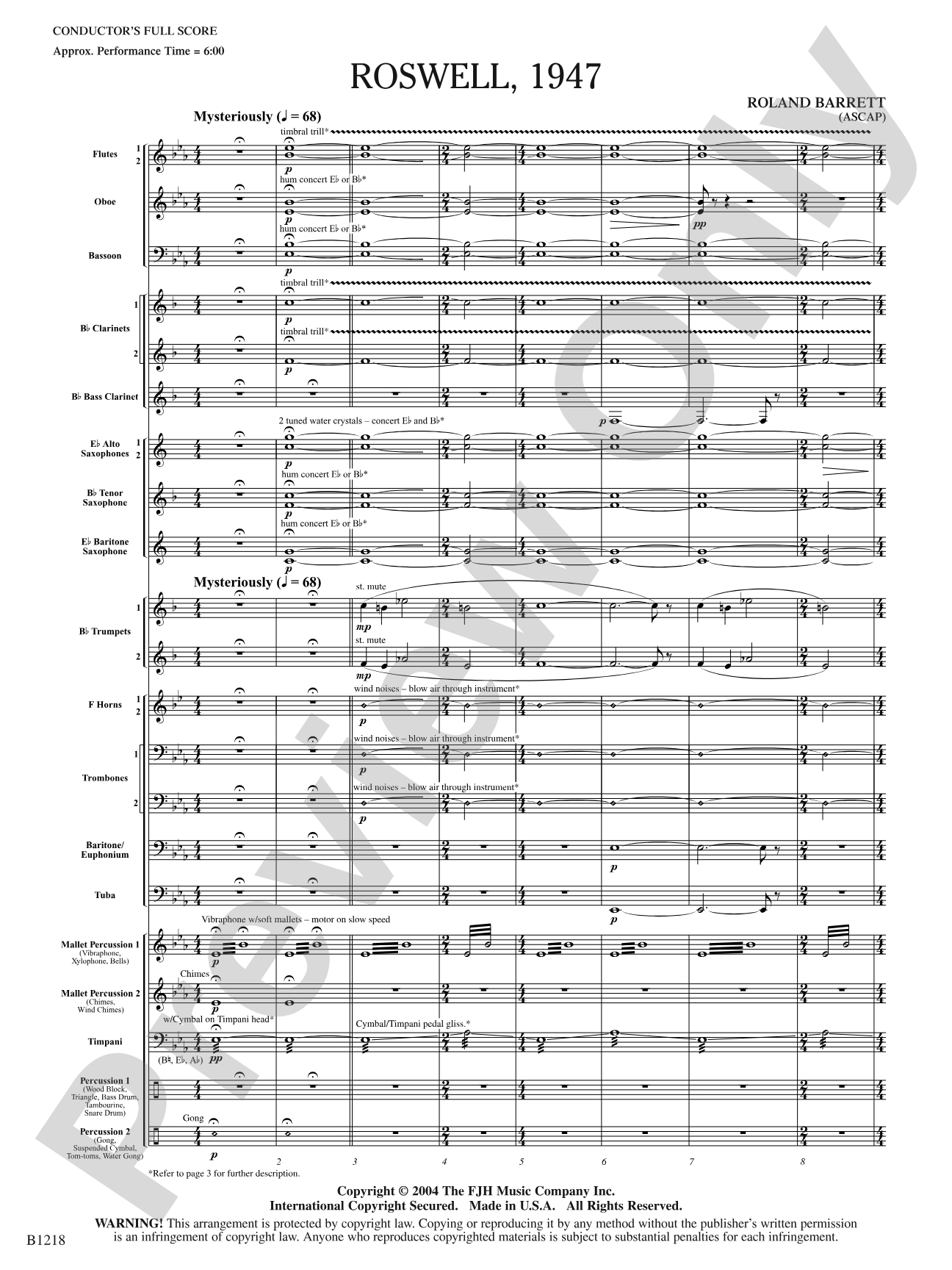 Roswell, 1947: Concert Band Conductor Score & Parts