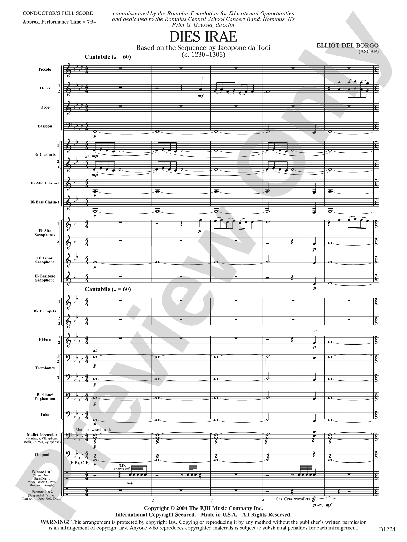 Dies Irae: Concert Band Conductor Score & Parts
