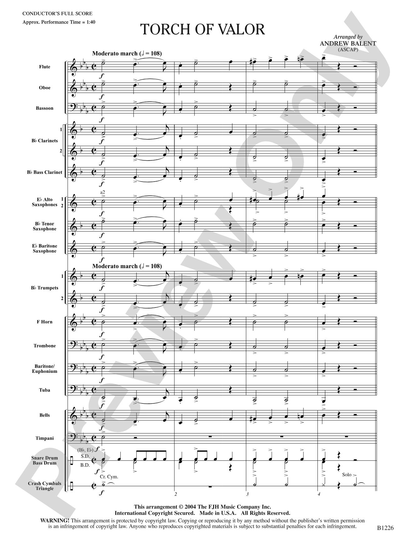 Torch of Valor: Concert Band Conductor Score & Parts
