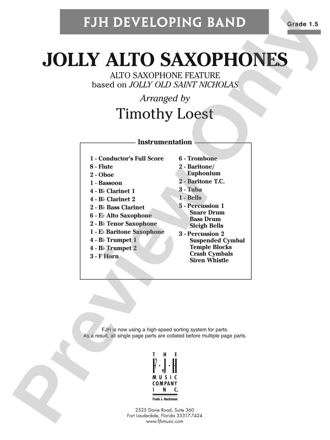 Jolly Alto Saxophones: Concert Band Conductor Score & Parts