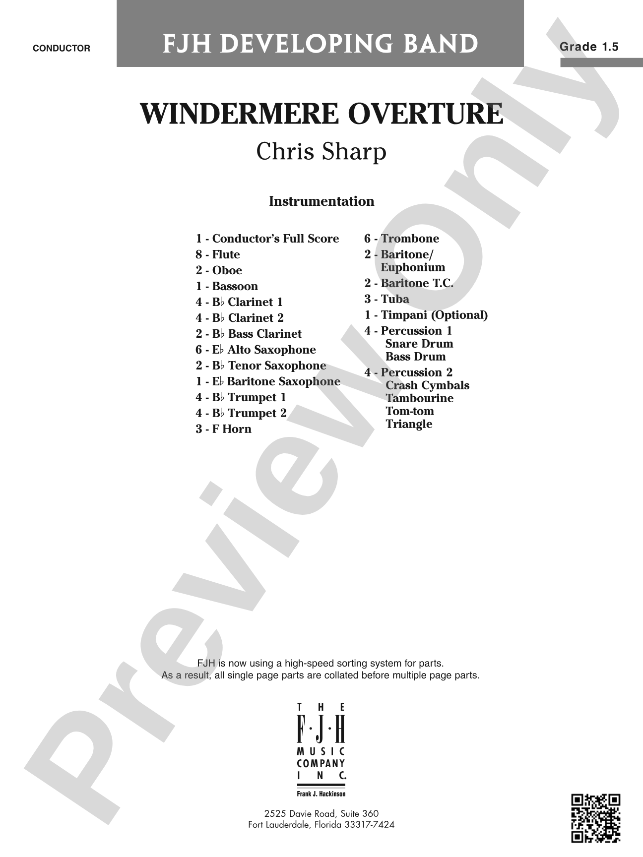Windermere Overture: Concert Band Conductor Score & Parts