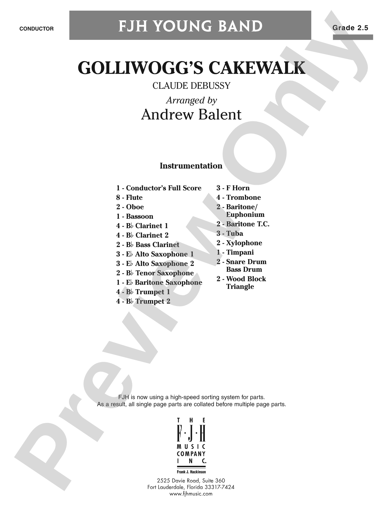 Golliwogg's Cakewalk: Concert Band Conductor Score & Parts