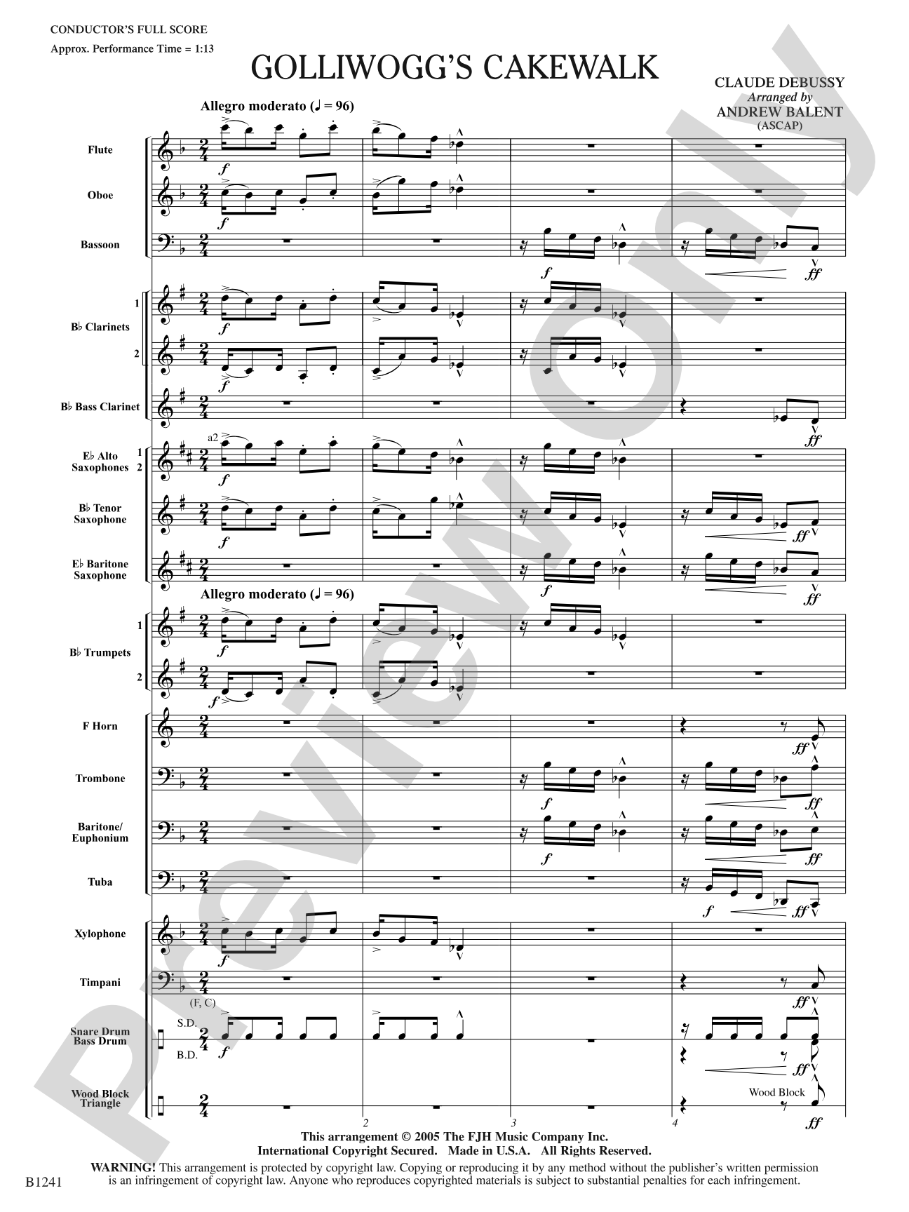 Golliwogg's Cakewalk: Concert Band Conductor Score & Parts