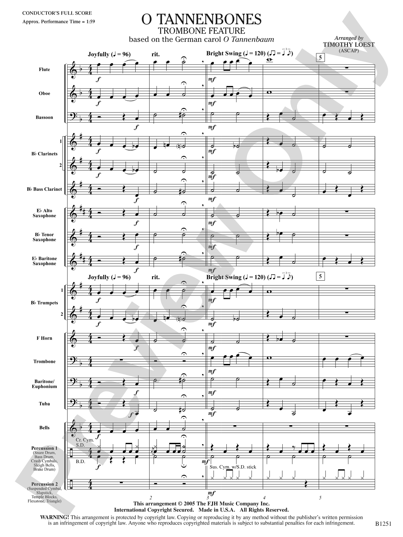 O Tannenbones (Trombone Feature): Concert Band Conductor Score & Parts