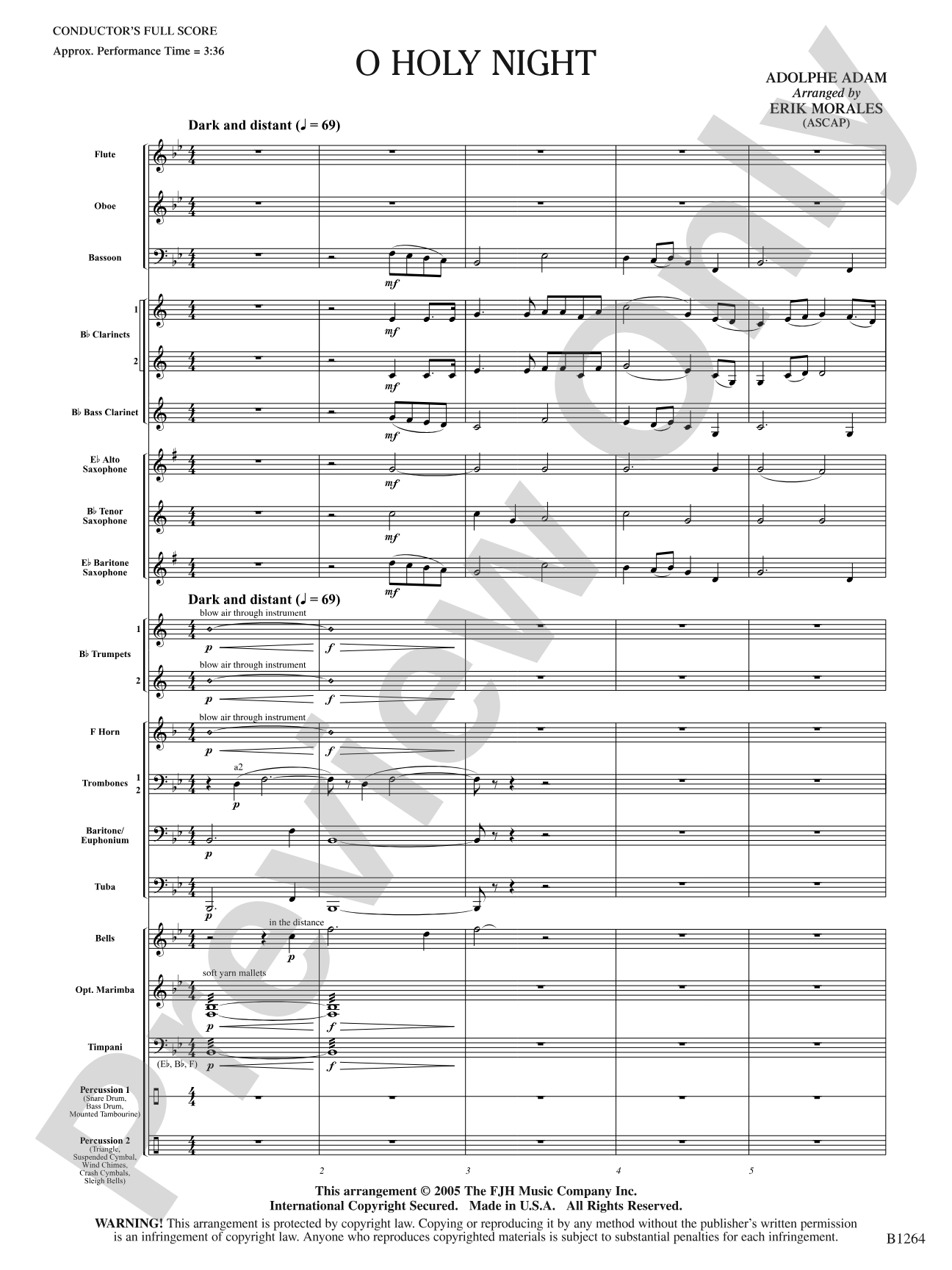 O Holy Night: Concert Band Conductor Score & Parts