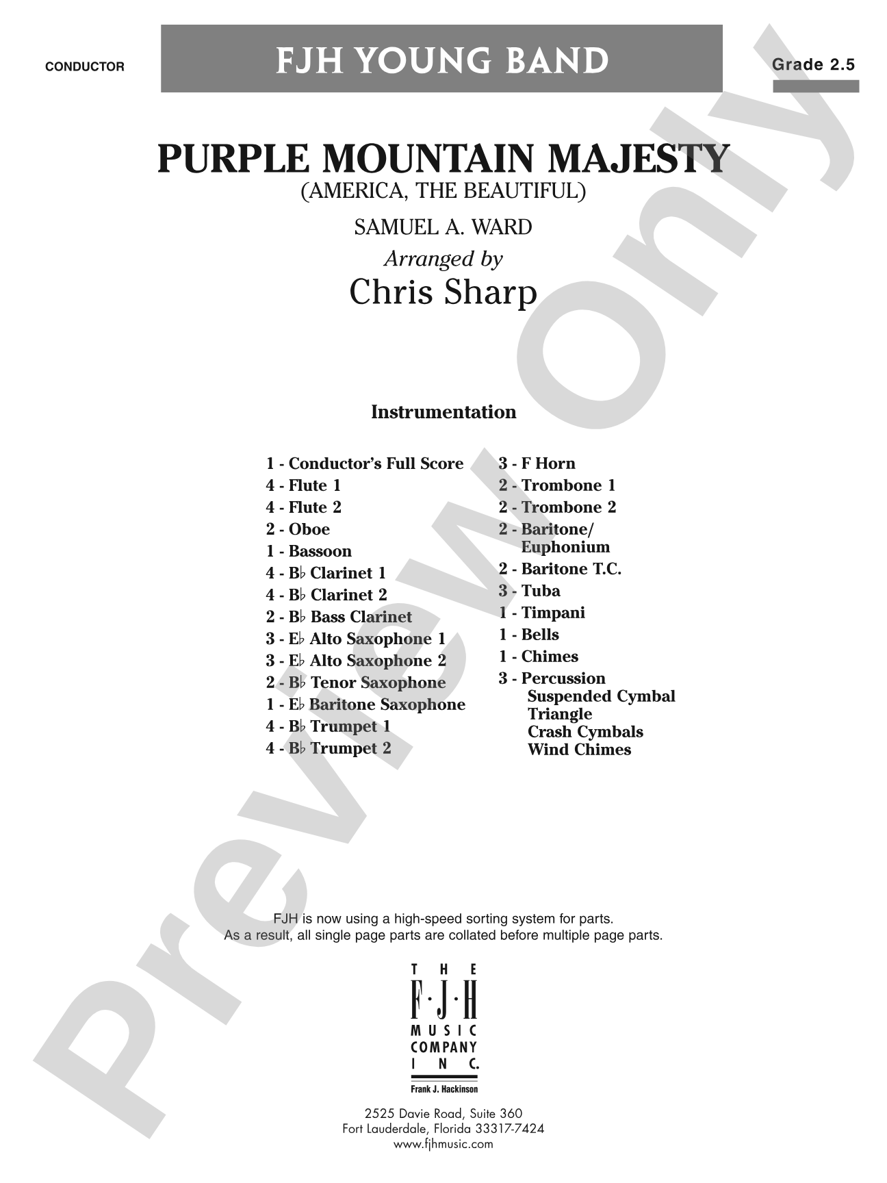 Purple Mountain Majesty (America, The Beautiful): Concert Band Conductor Score & Parts