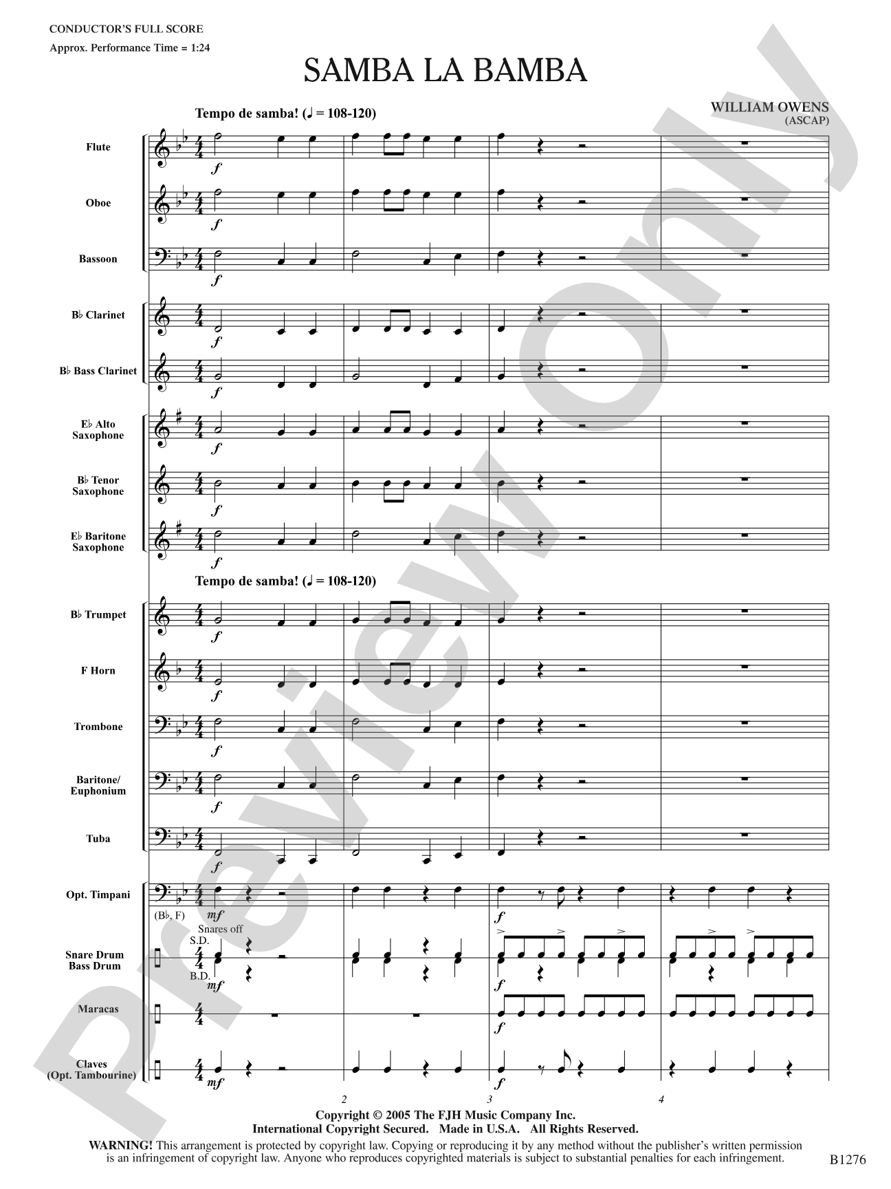 Samba La Bamba: Concert Band Conductor Score & Parts