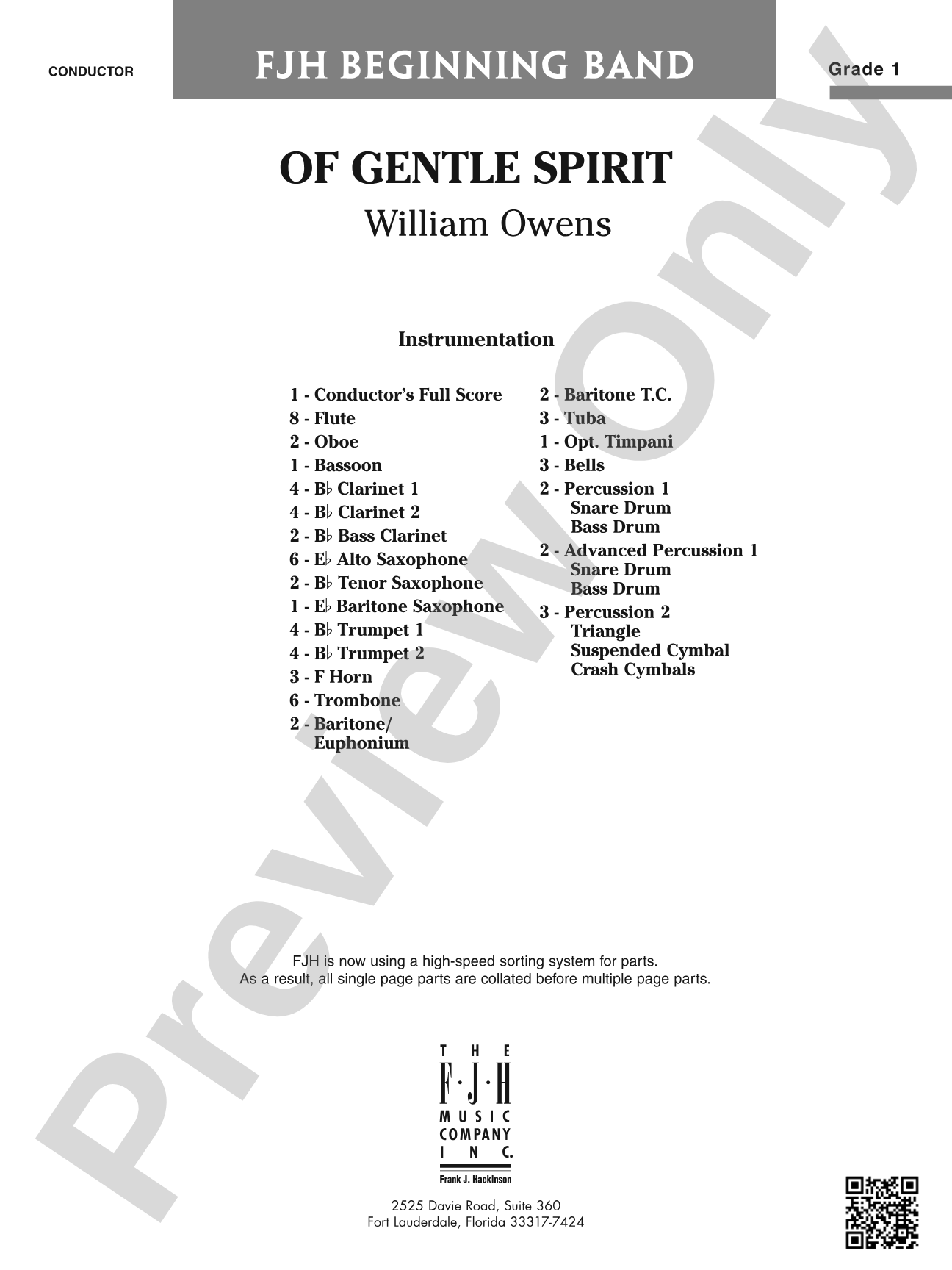 Of Gentle Spirit: Concert Band Conductor Score & Parts