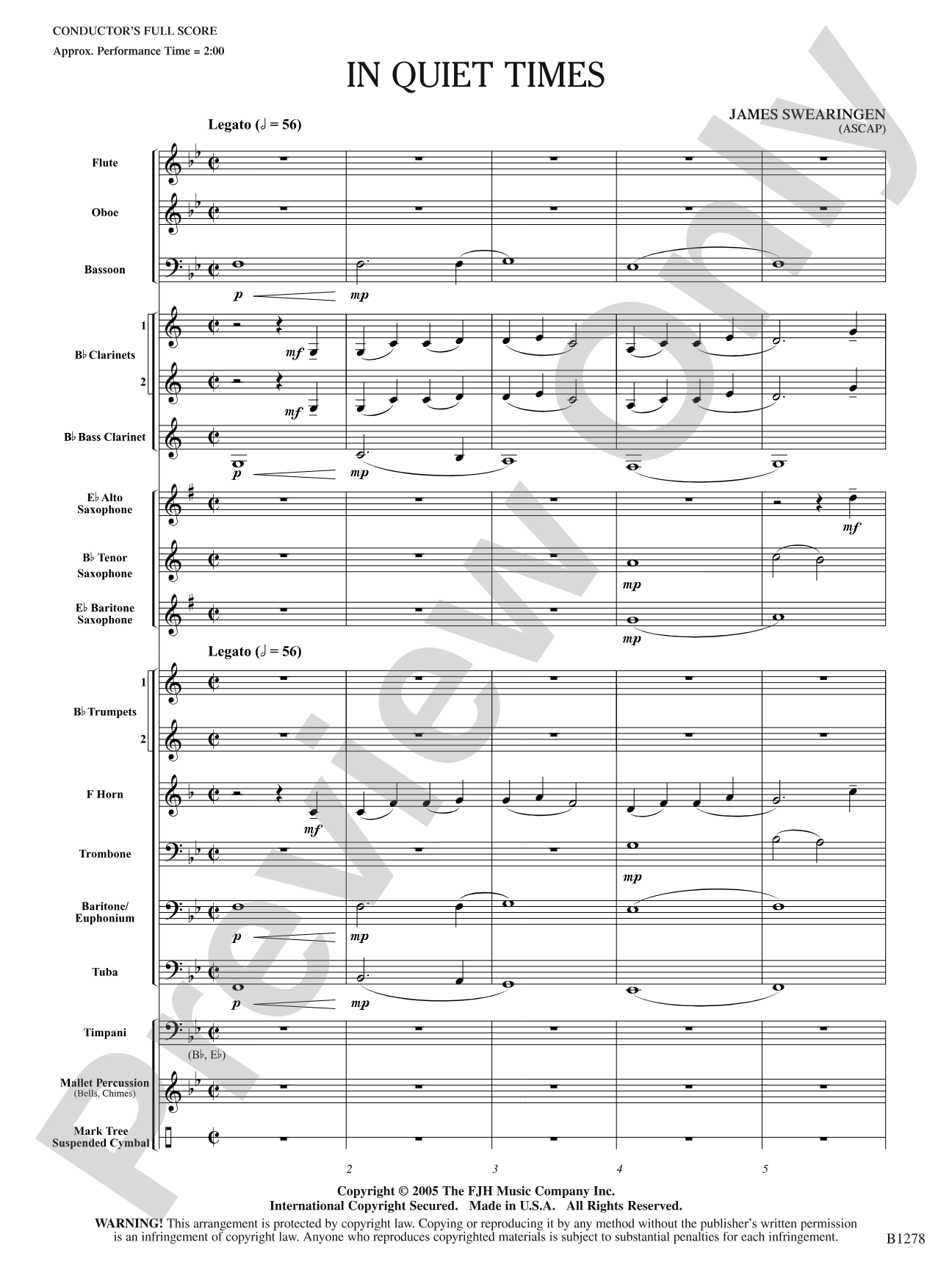 In Quiet Times: Concert Band Conductor Score & Parts