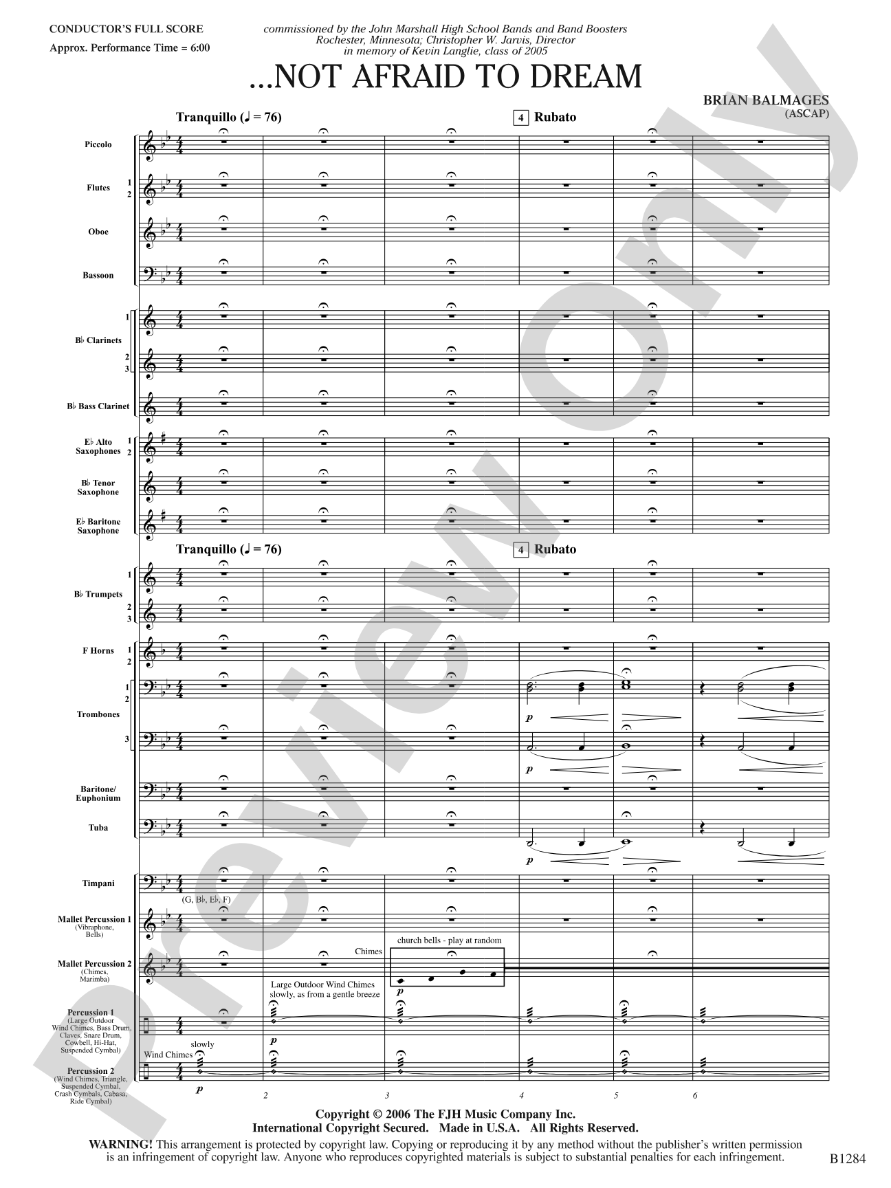 ...Not Afraid to Dream: Concert Band Conductor Score & Parts