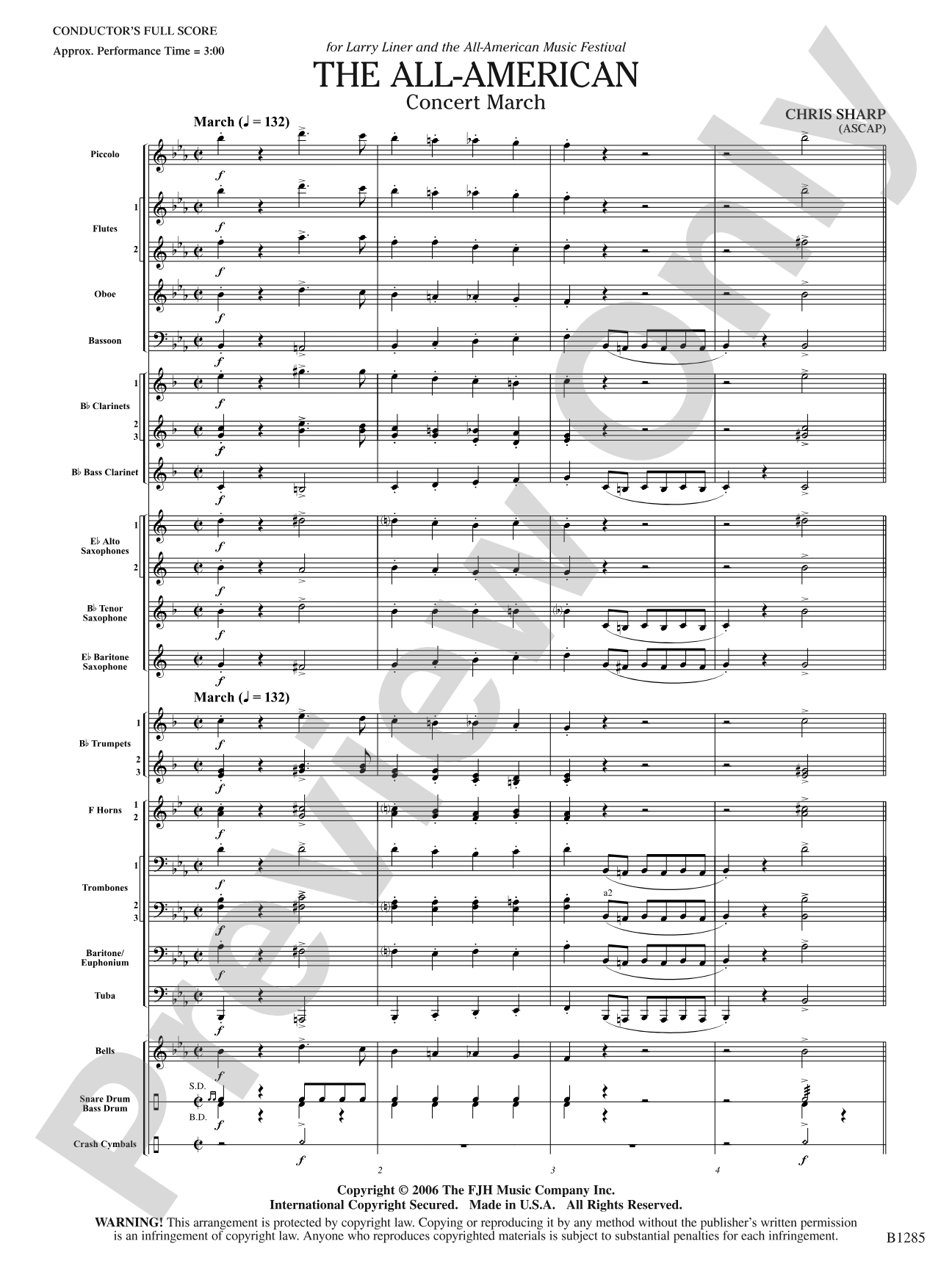 The All-American (Concert March): Concert Band Conductor Score & Parts