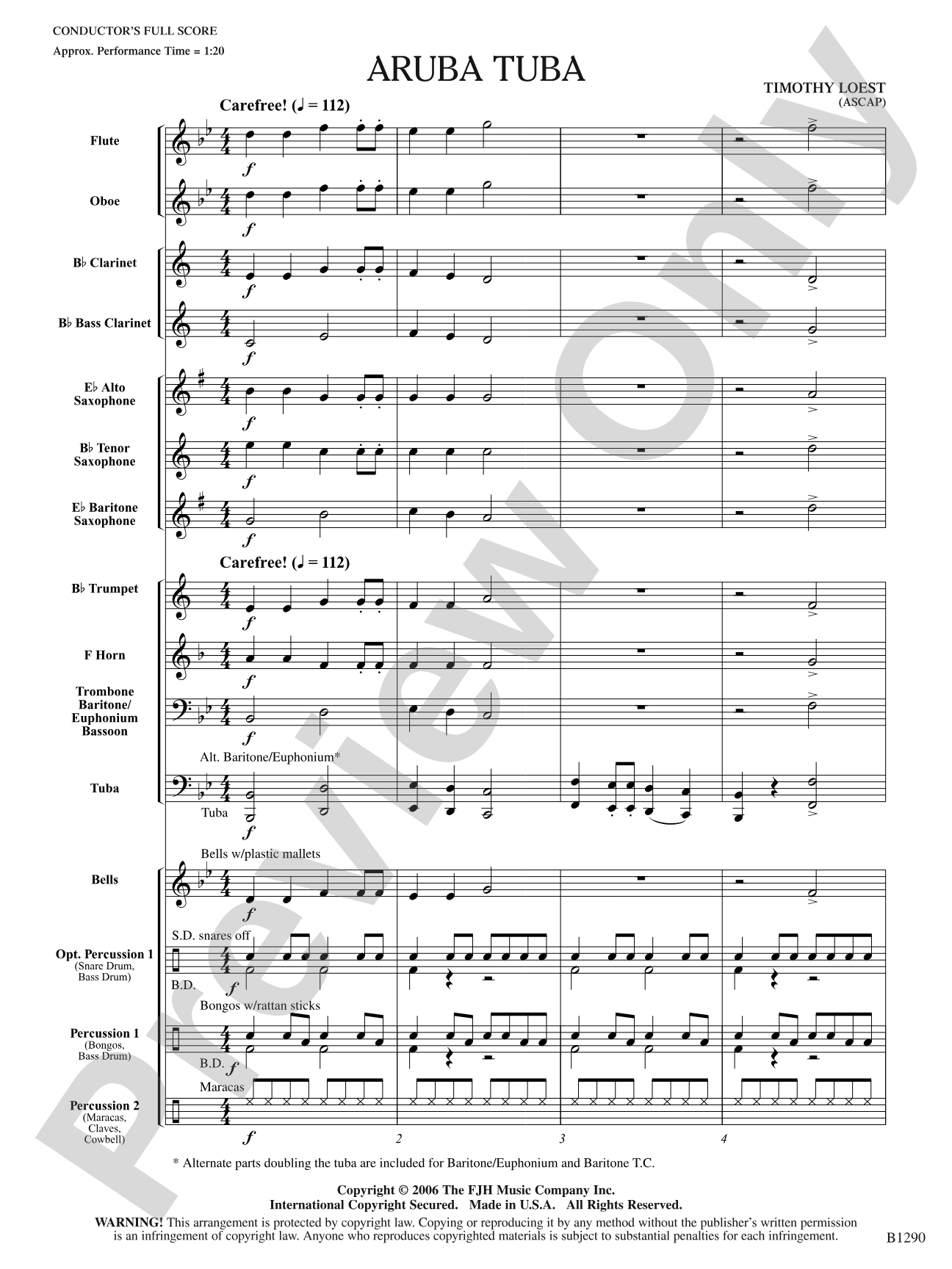 Aruba Tuba: Concert Band Conductor Score & Parts
