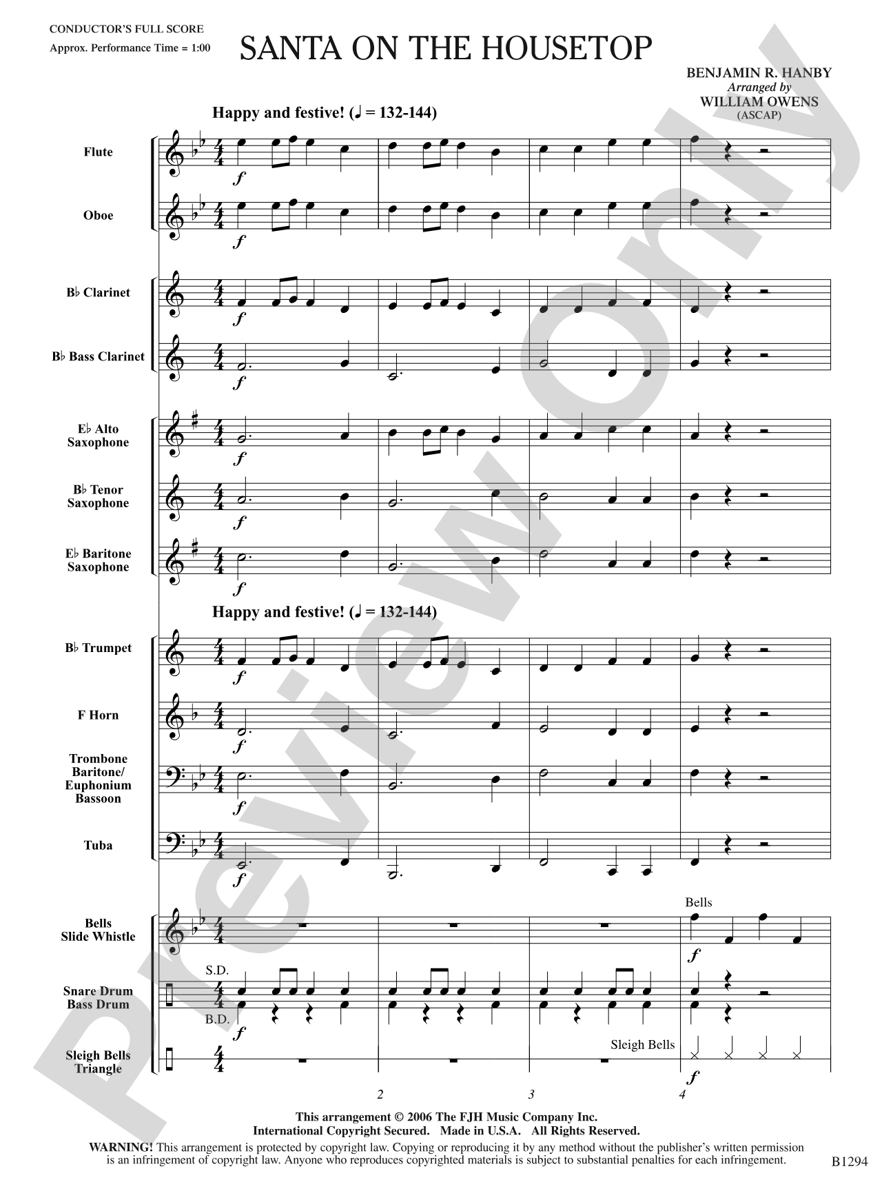 Santa on the Housetop: Concert Band Conductor Score & Parts