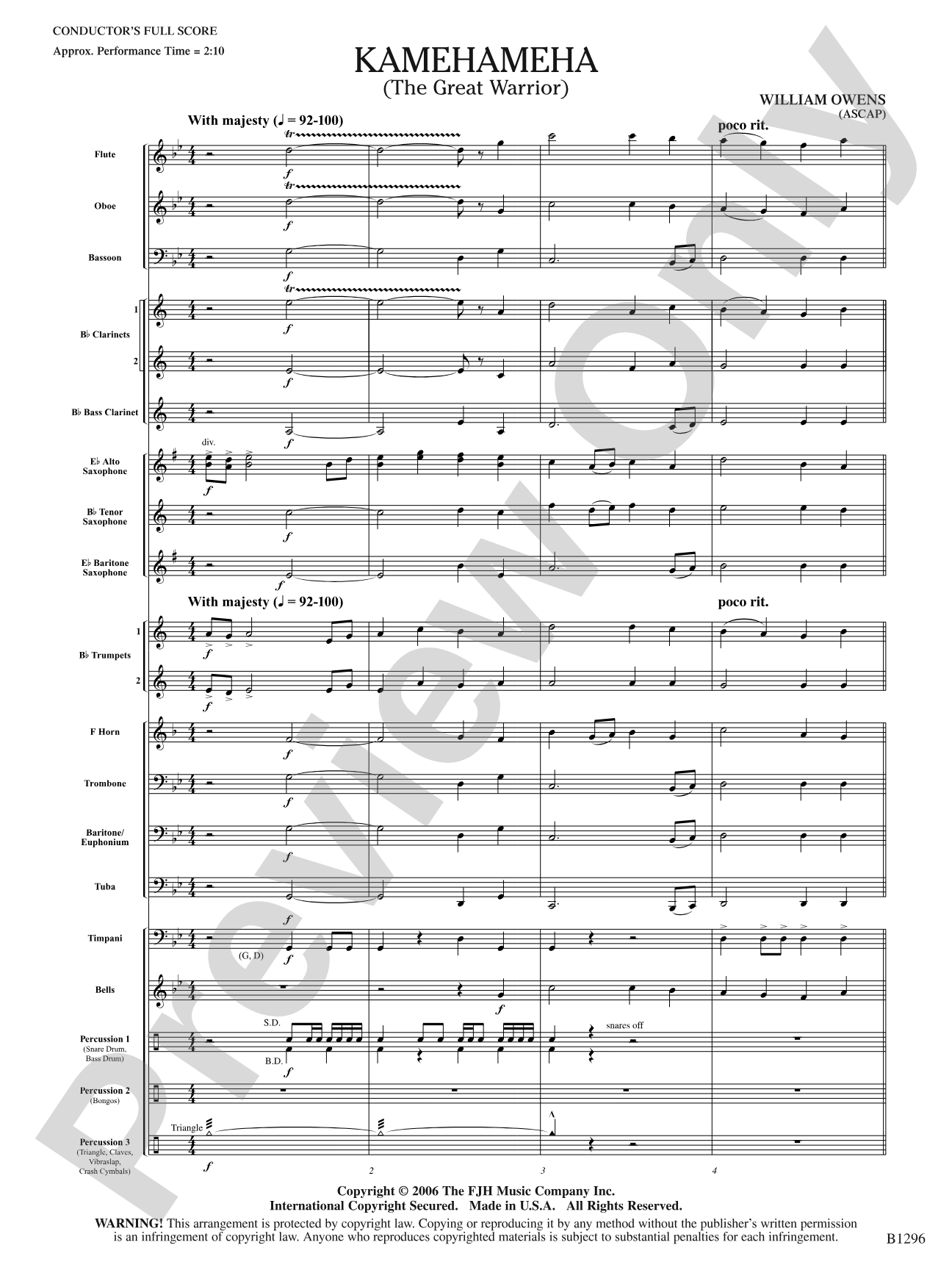 Kamehameha (The Great Warrior): Concert Band Conductor Score & Parts