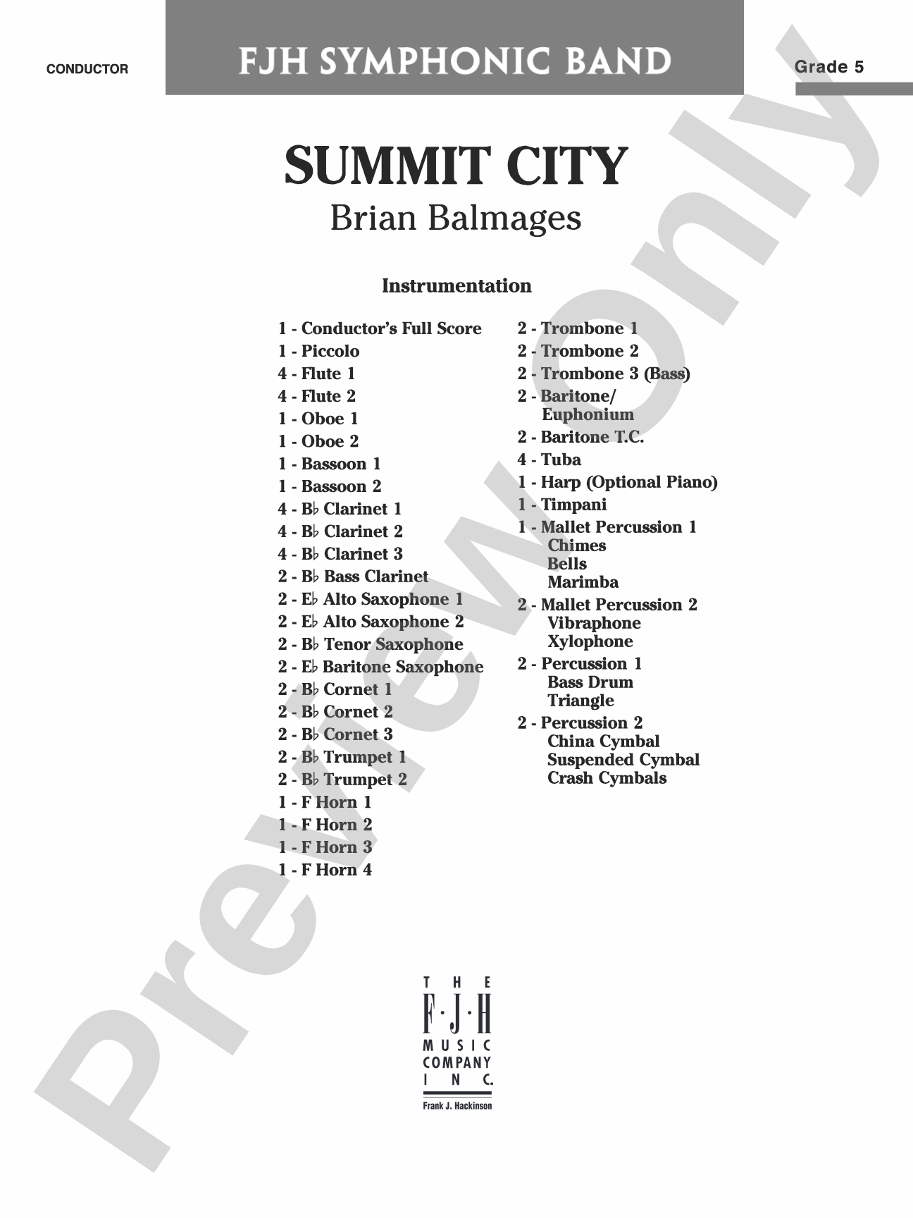 Summit City: Concert Band Conductor Score & Parts