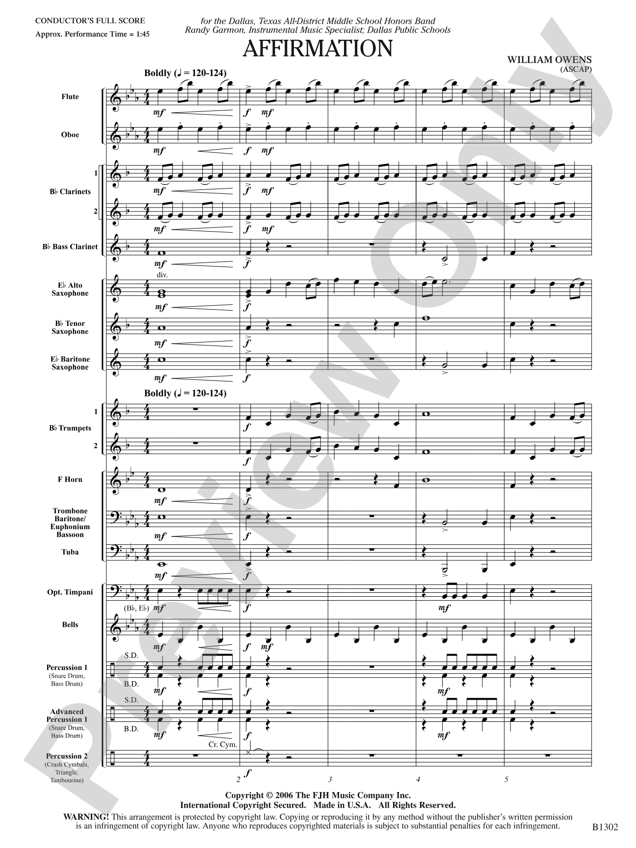 Affirmation: Concert Band Conductor Score & Parts