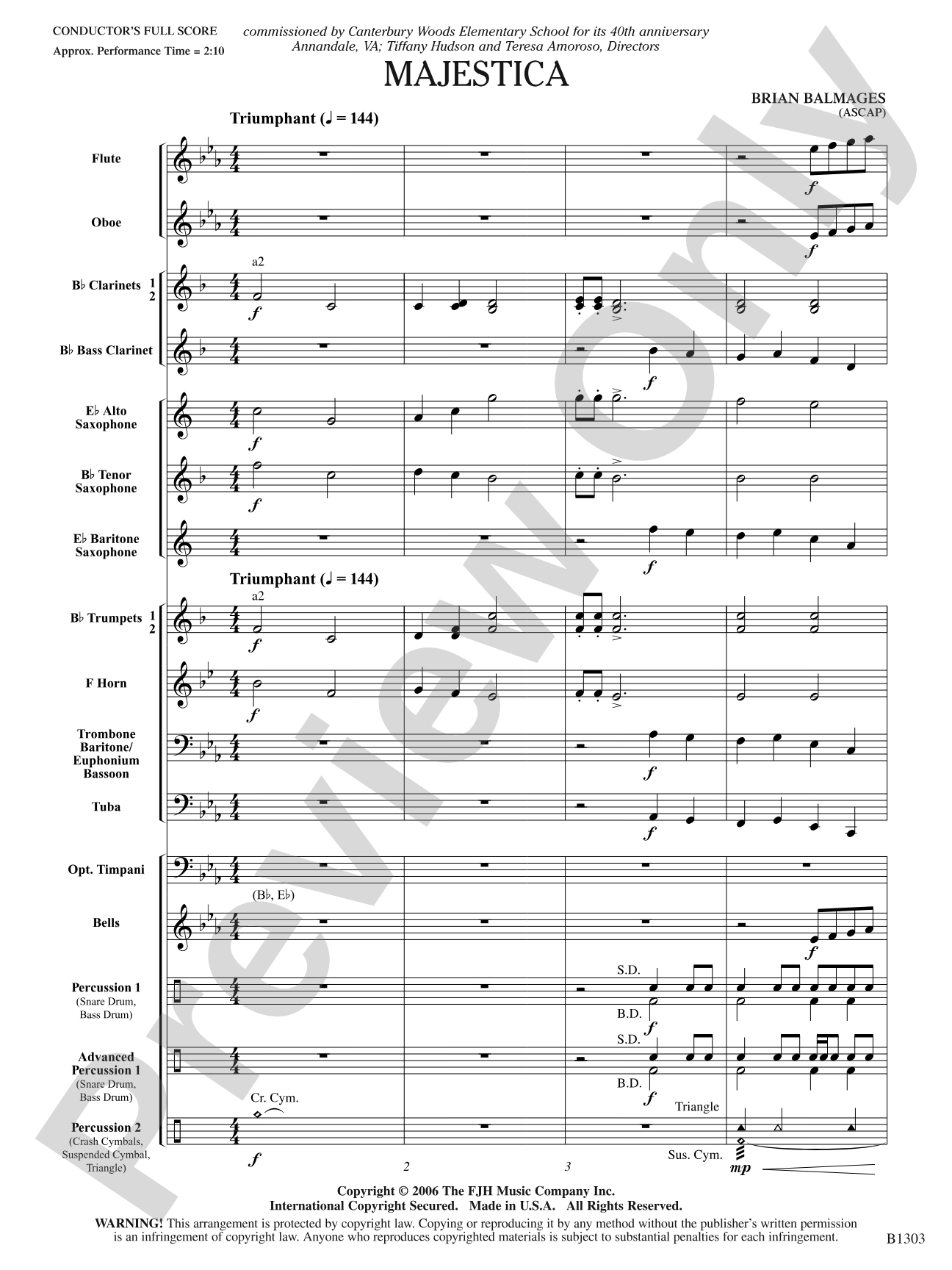 Majestica: Concert Band Conductor Score & Parts