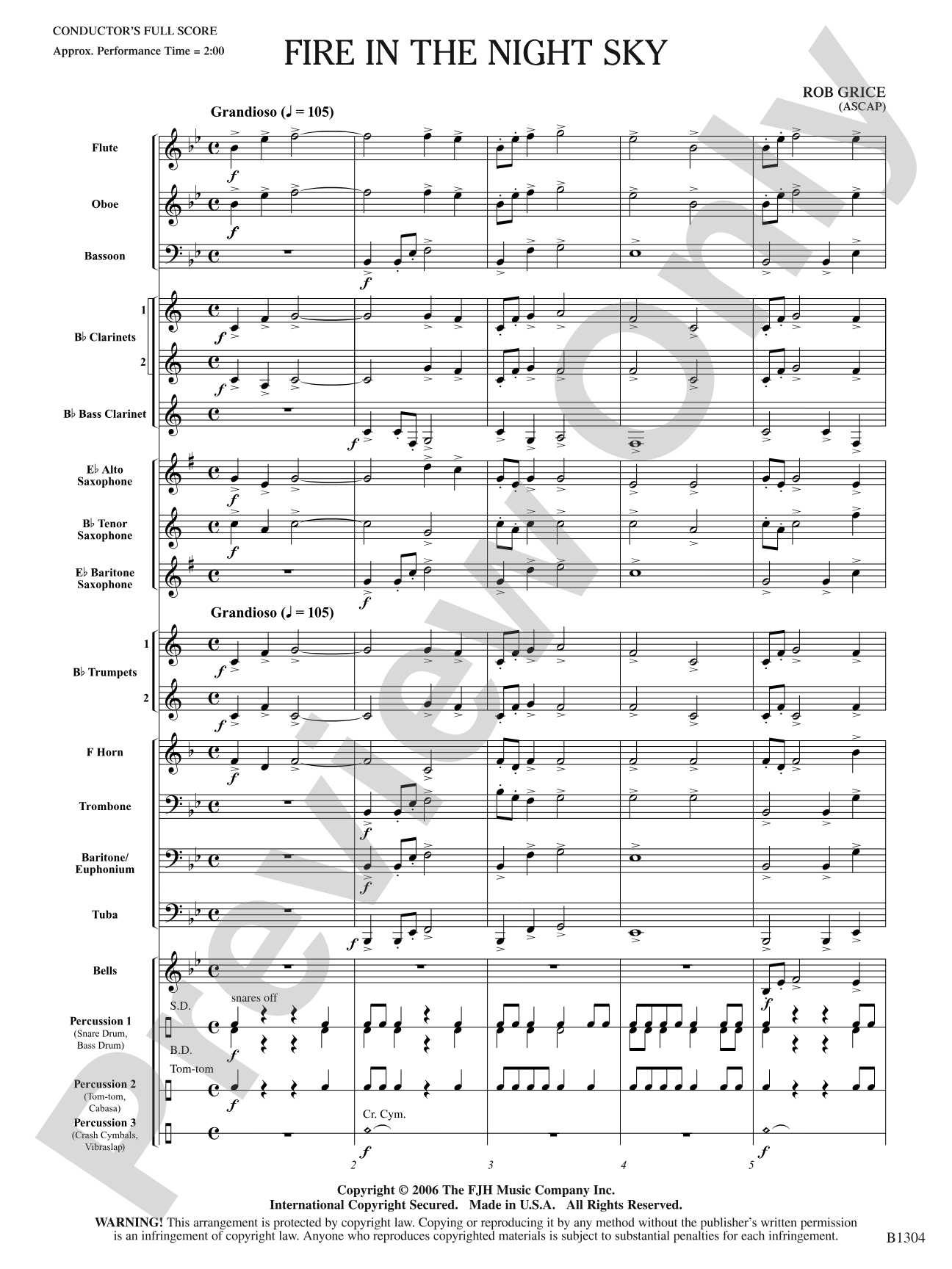 Fire in the Night Sky: Concert Band Conductor Score & Parts