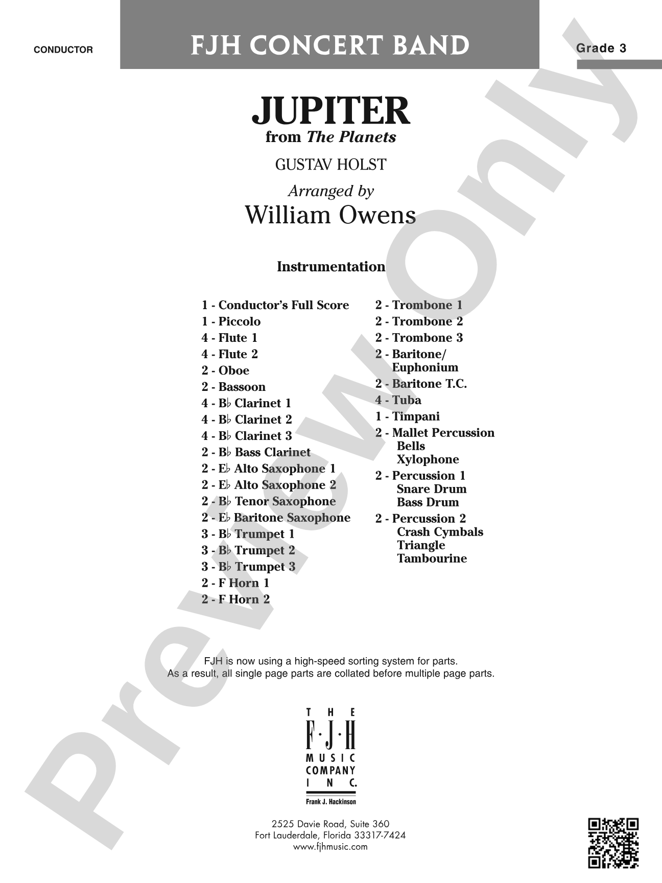 Jupiter (from The Planets): Concert Band Conductor Score & Parts