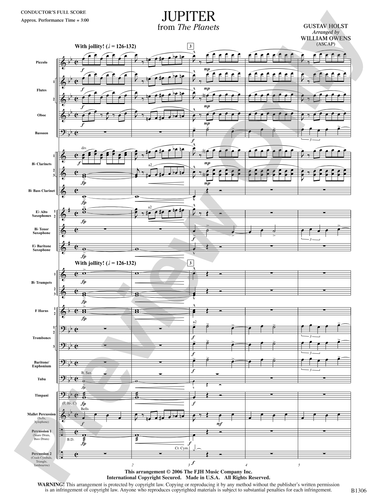 Jupiter (from The Planets): Concert Band Conductor Score & Parts