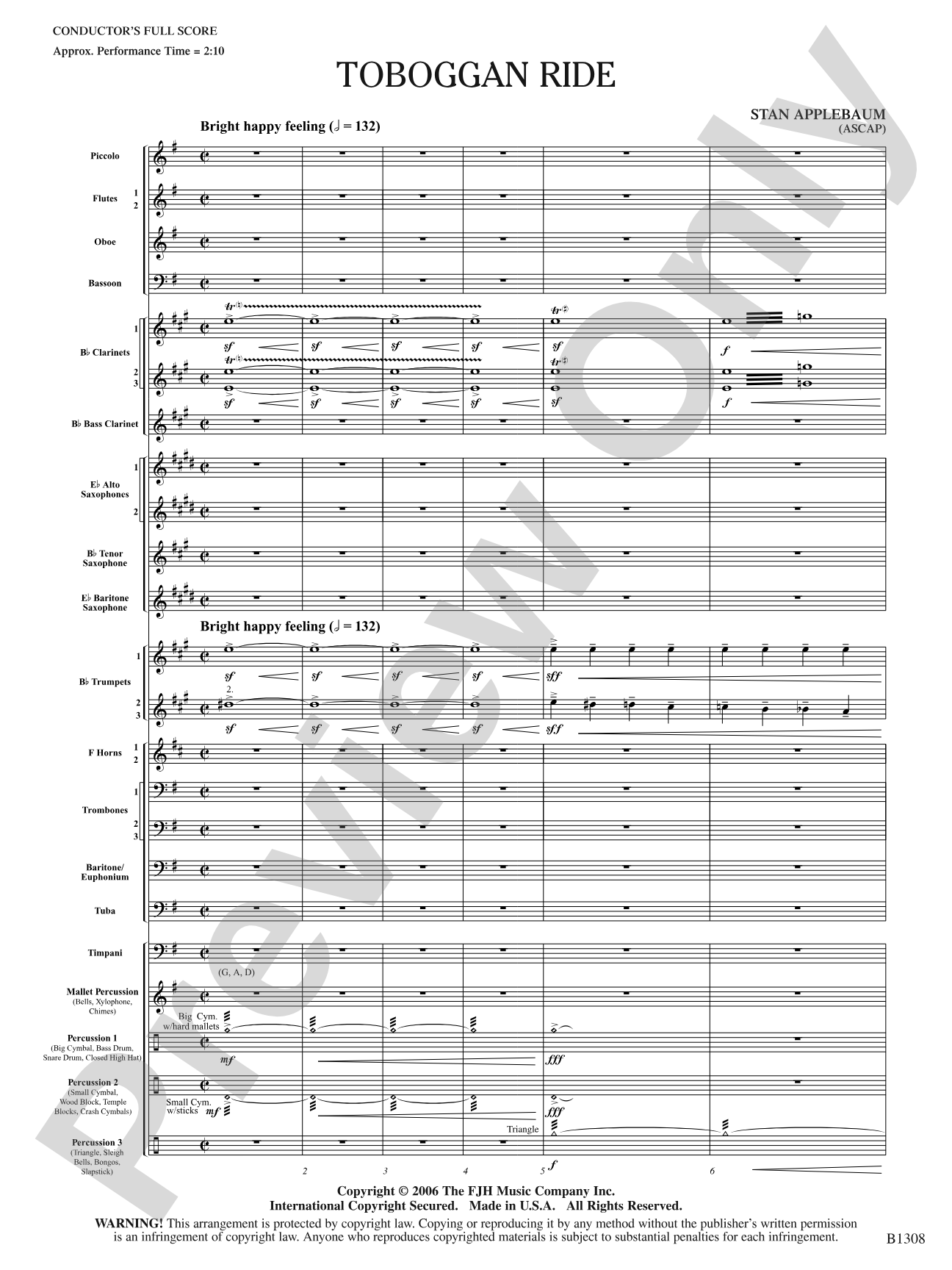 Toboggan Ride: Concert Band Conductor Score & Parts